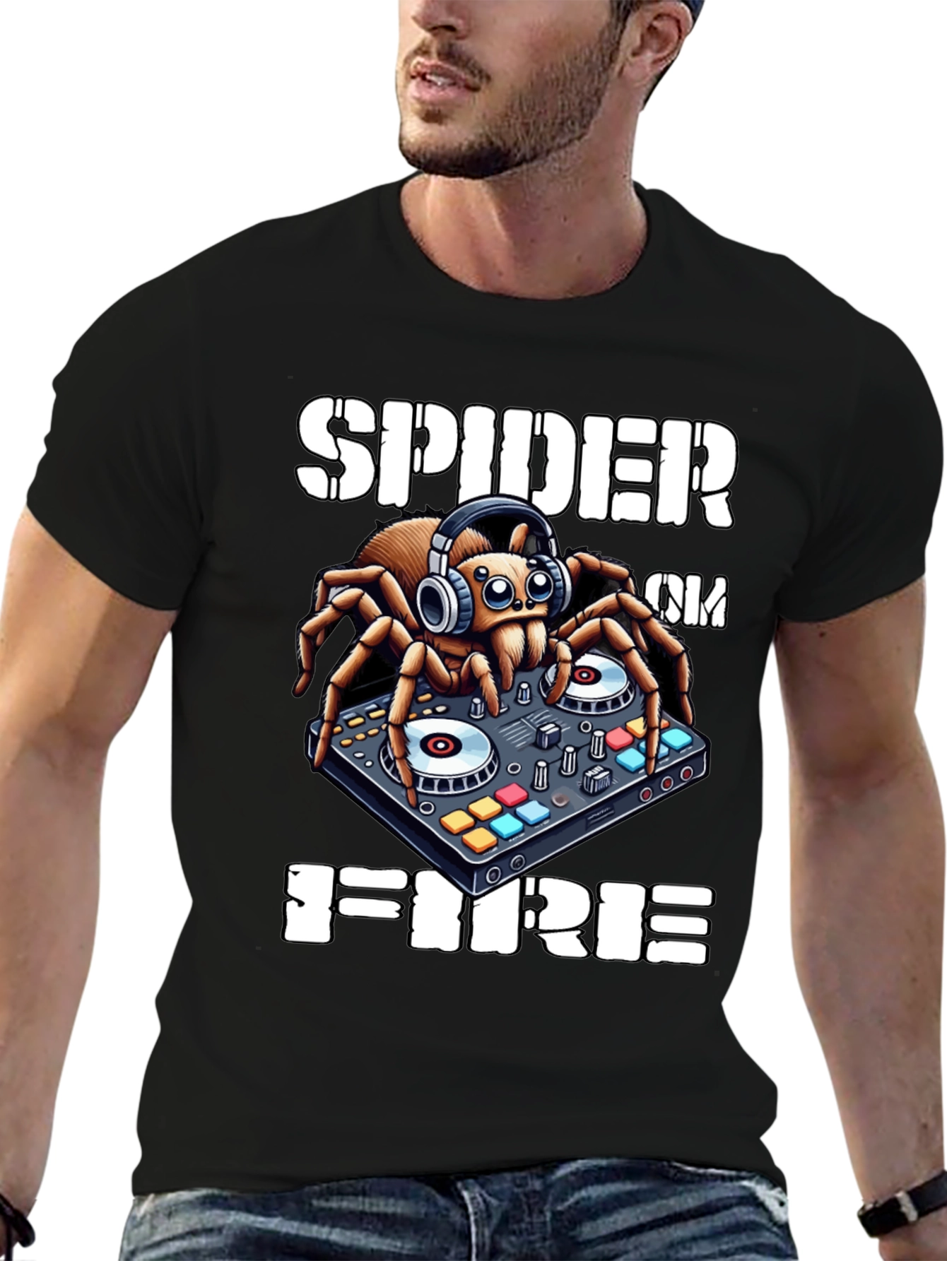 Black Spider DJ T-Shirt - Spider on Fire view 6