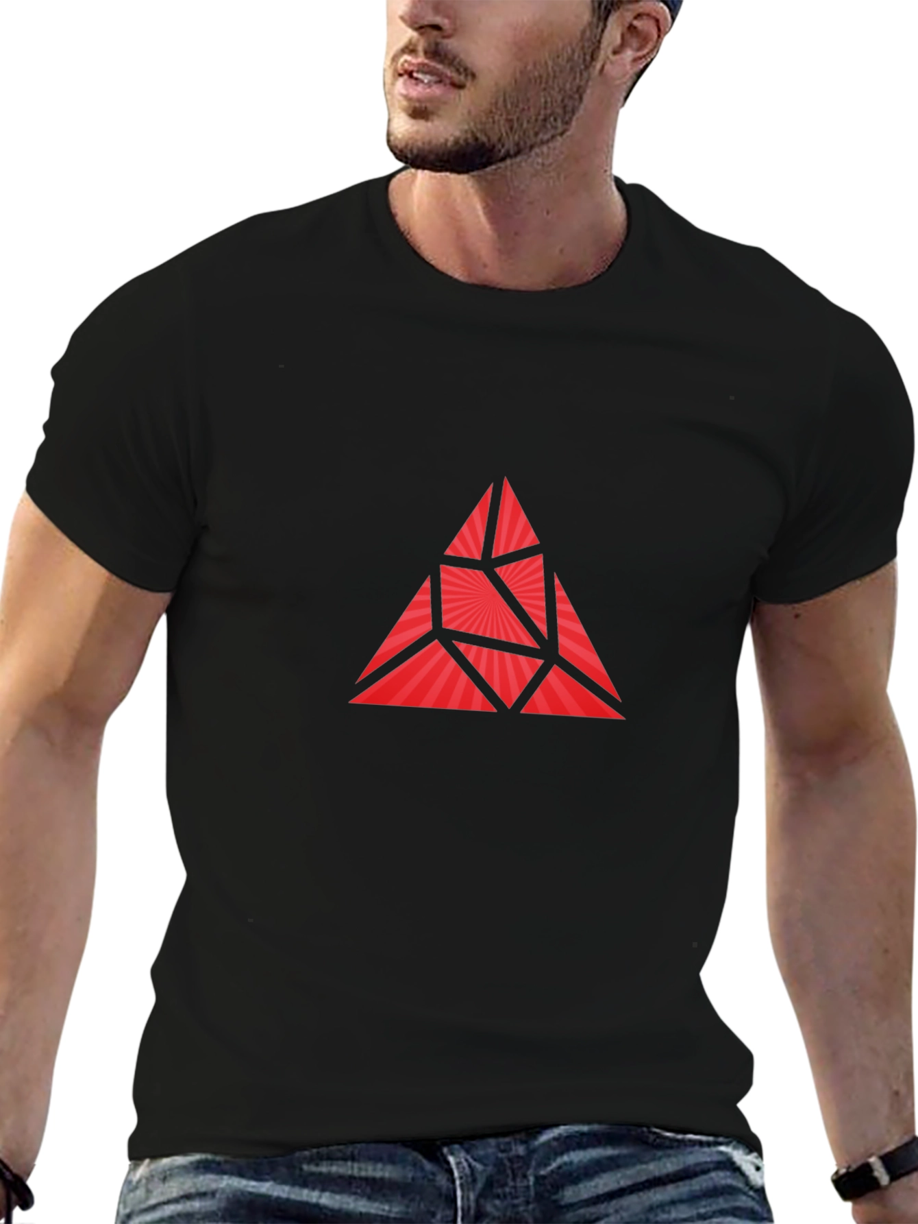 Black Geometric Triangle Graphic Print Men's T-Shirt view 6