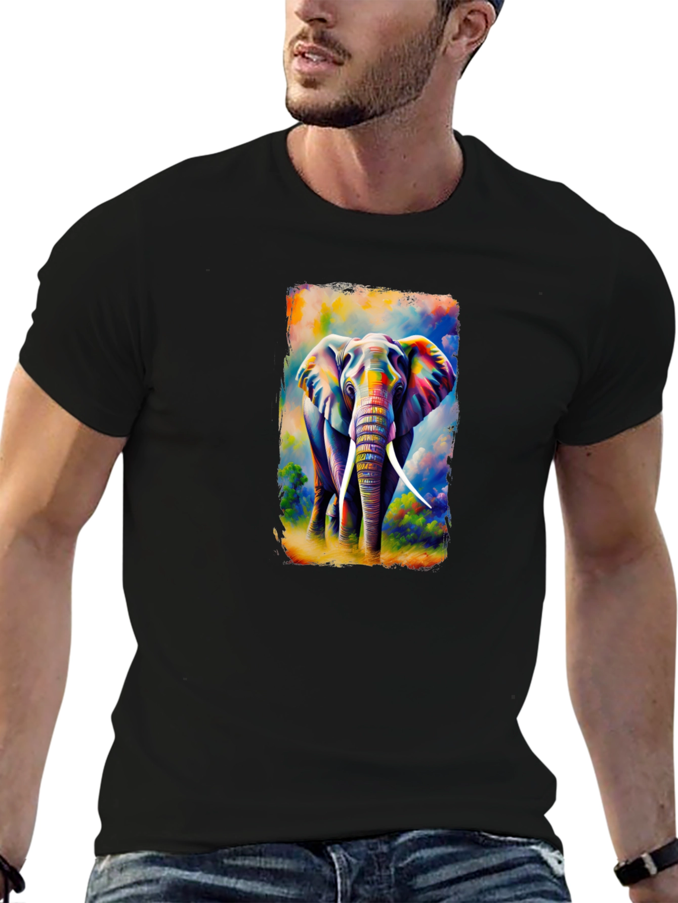 Black Colorful Elephant Graphic T-Shirt view 6
