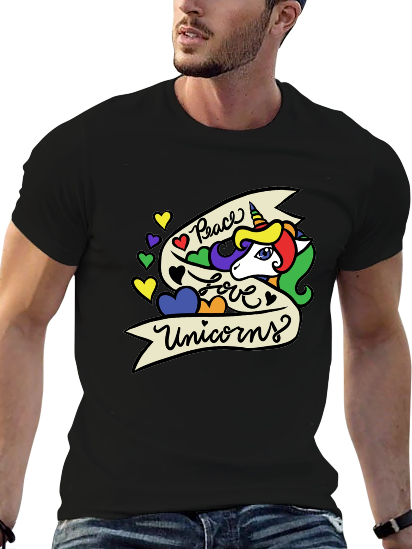 Peace Love Unicorns Graphic T-Shirt - Black - 6