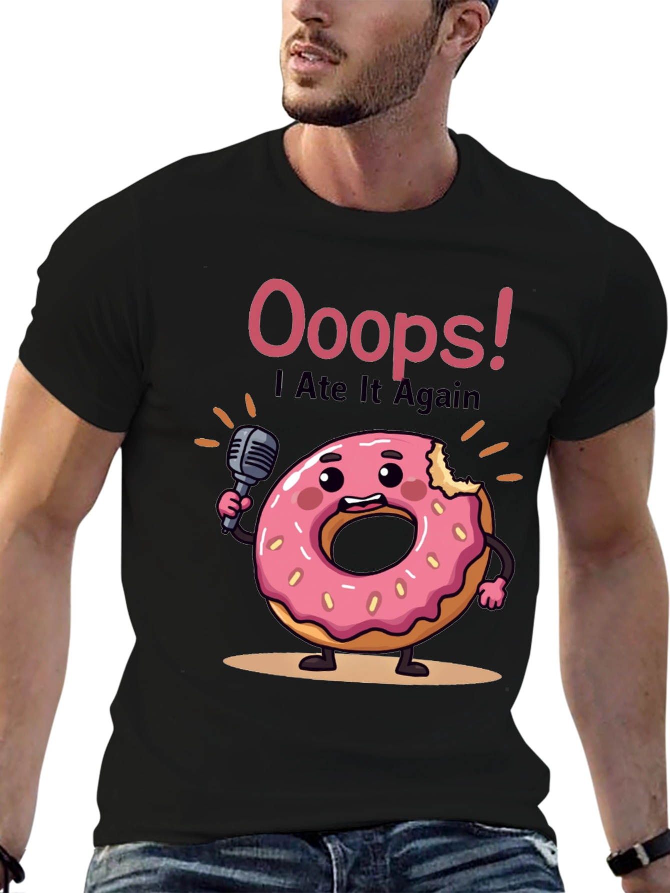 Black Funny Donut Graphic T-Shirt - Ooops! I Ate It Again view 6