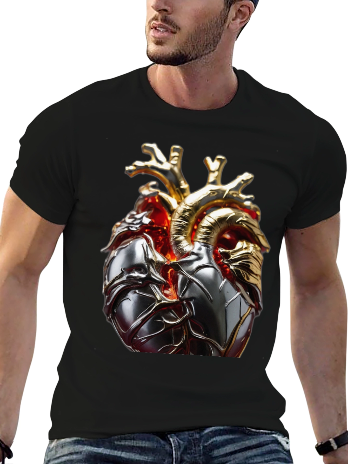 Black Metallic Heart Graphic T-Shirt view 6