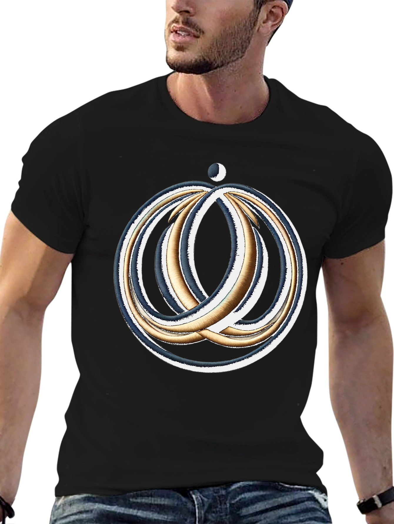Black Cosmic Rings Graphic Tee - Black Cotton Blend Comfort Fit view 6