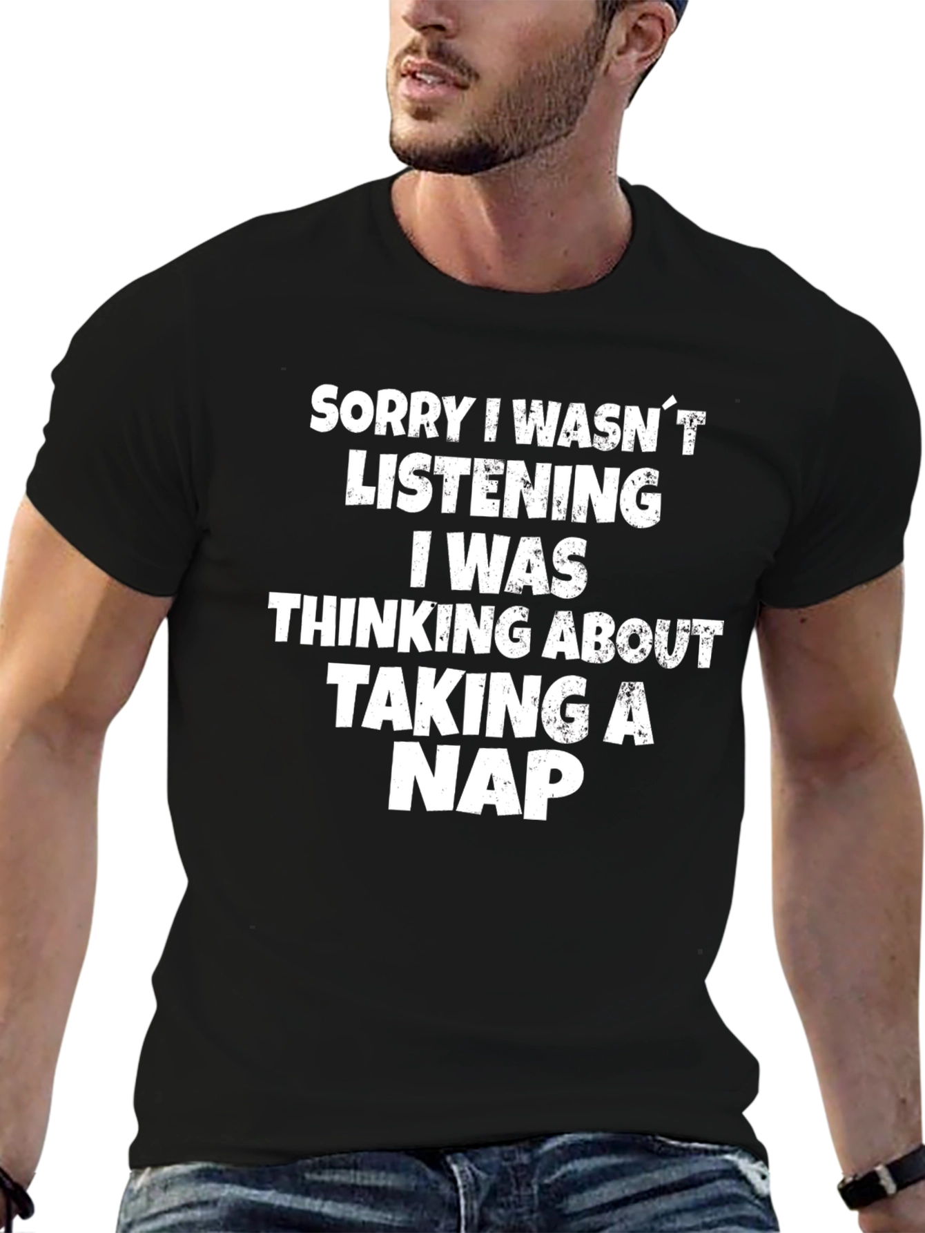 Black Sorry Not Listening Nap T-Shirt view 6