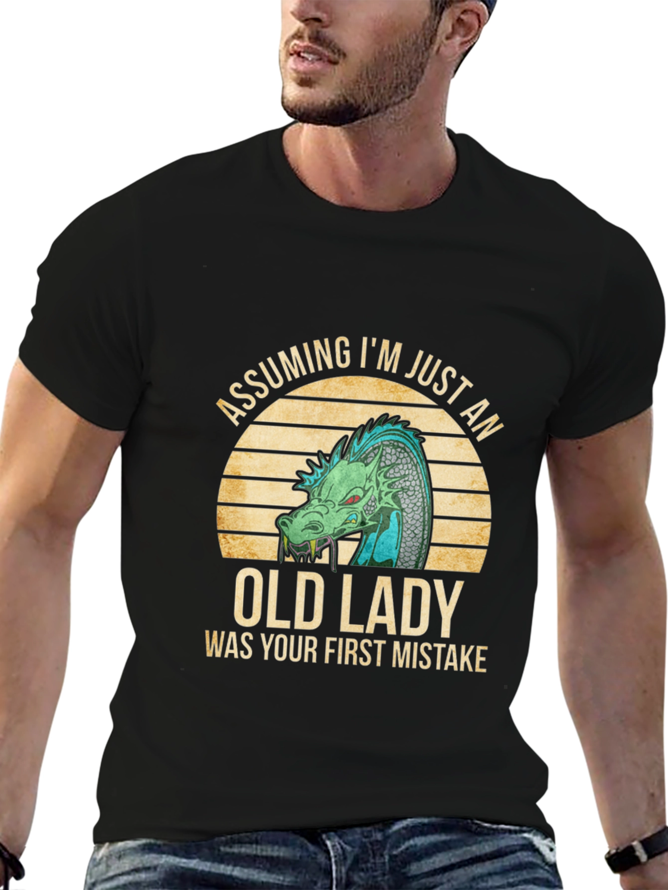Black Assuming I'm Just an Old Lady Dragon T-Shirt view 6