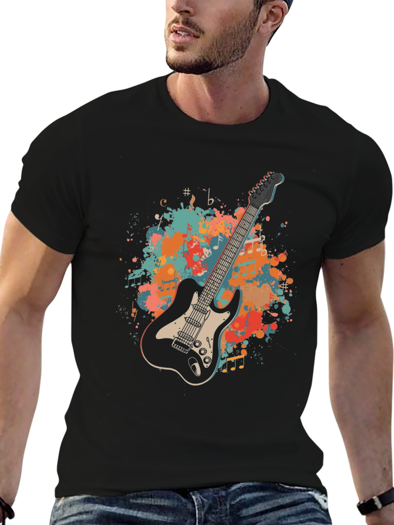 Black Guitar Graphic Tee - Music Lover's T-Shirt view 6