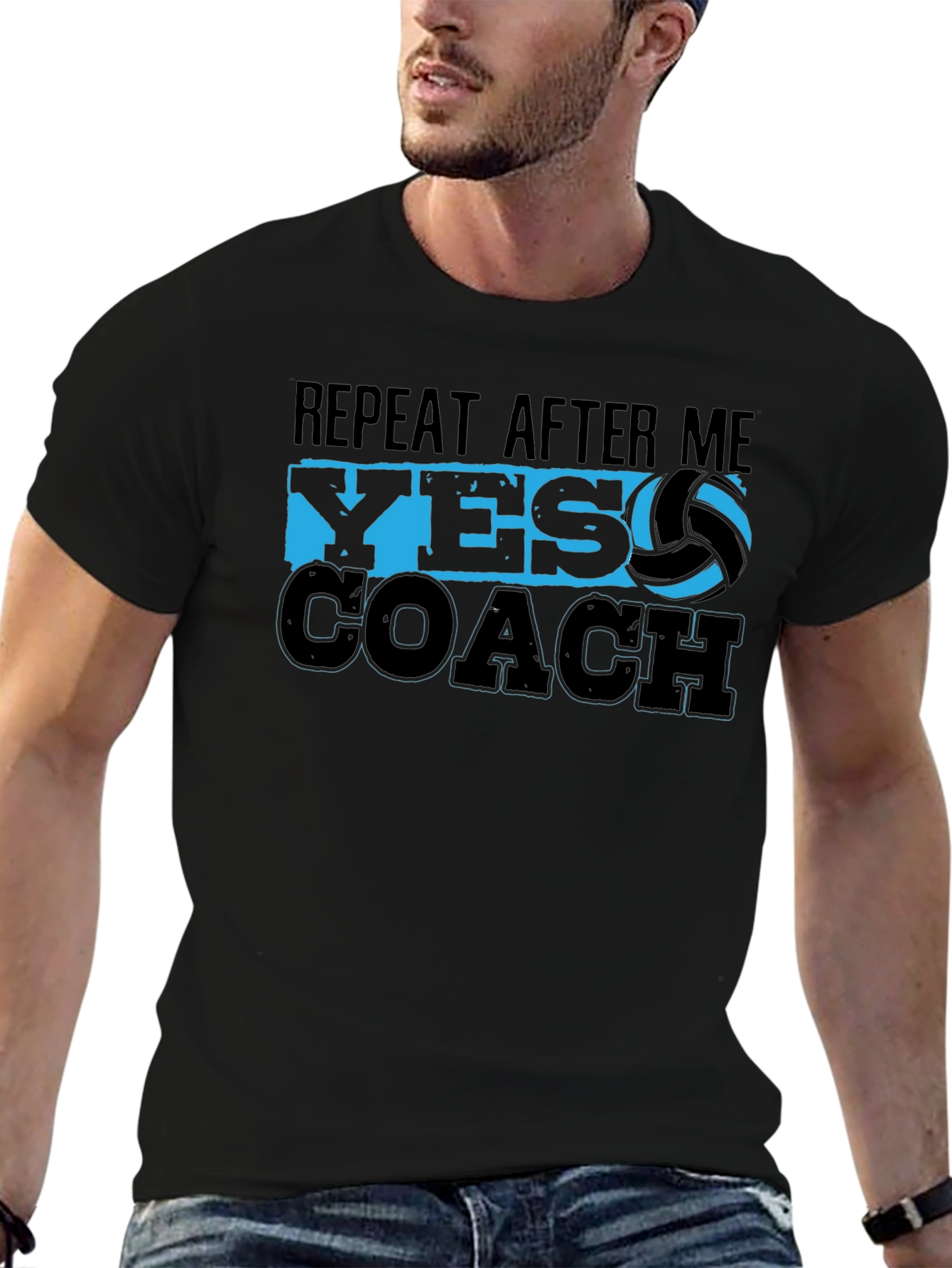 Black Volleyball Coach T-Shirt - Repeat After Me Yes Coach view 6