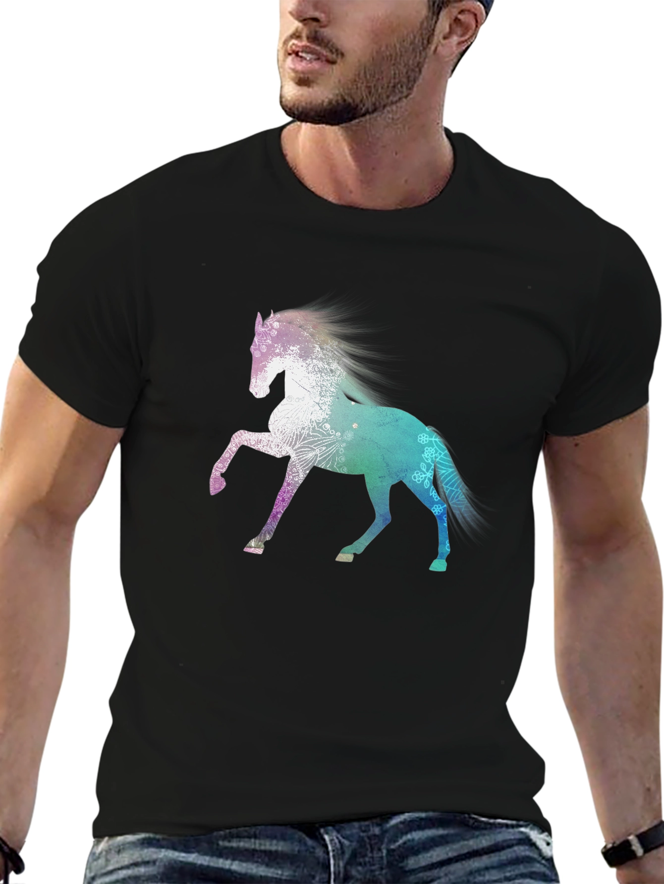 Black Horse Graphic Tee - Stylish Black Cotton Blend Shirt view 6