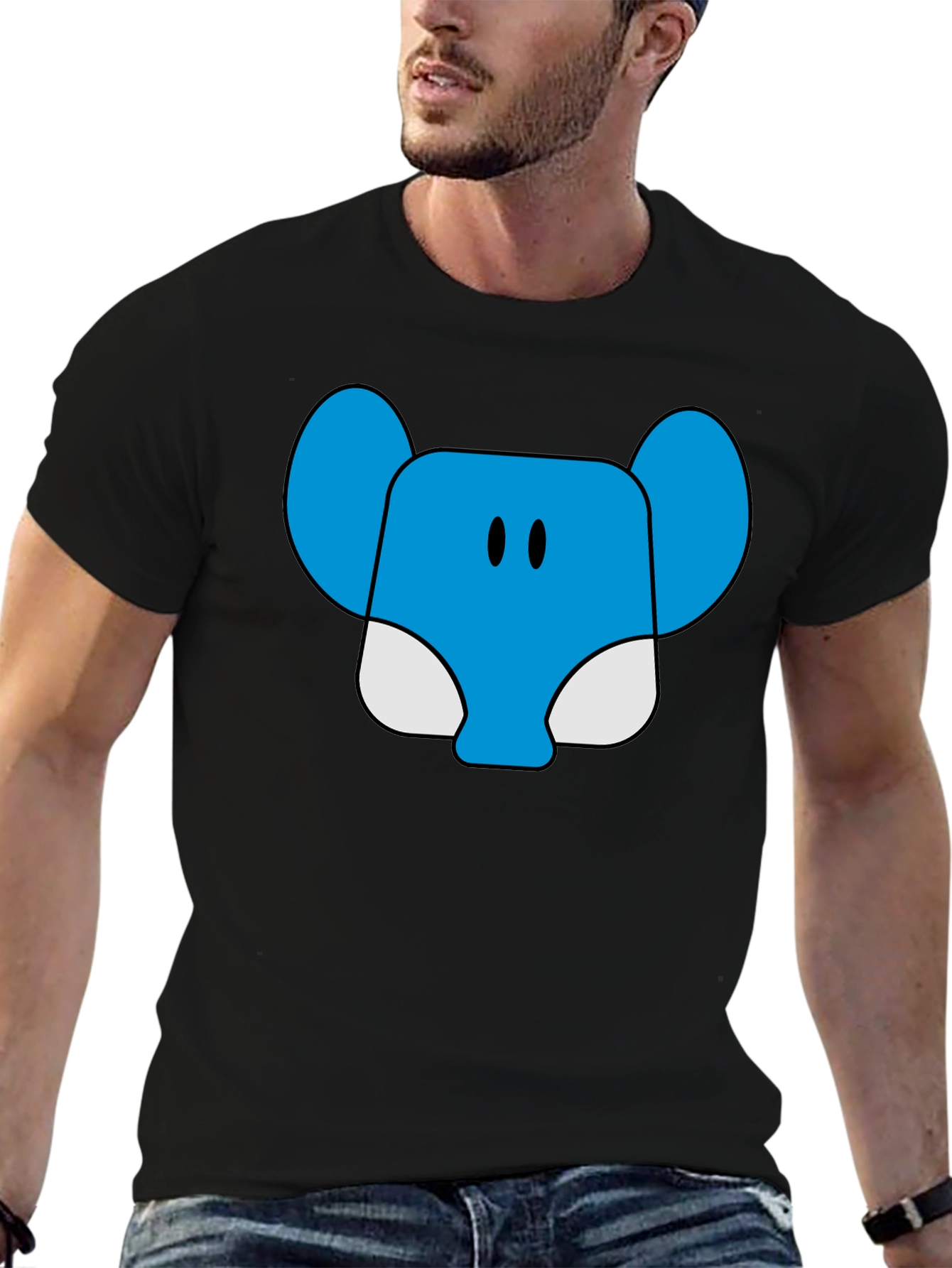 Black Blue Elephant Cartoon Graphic T-Shirt view 6