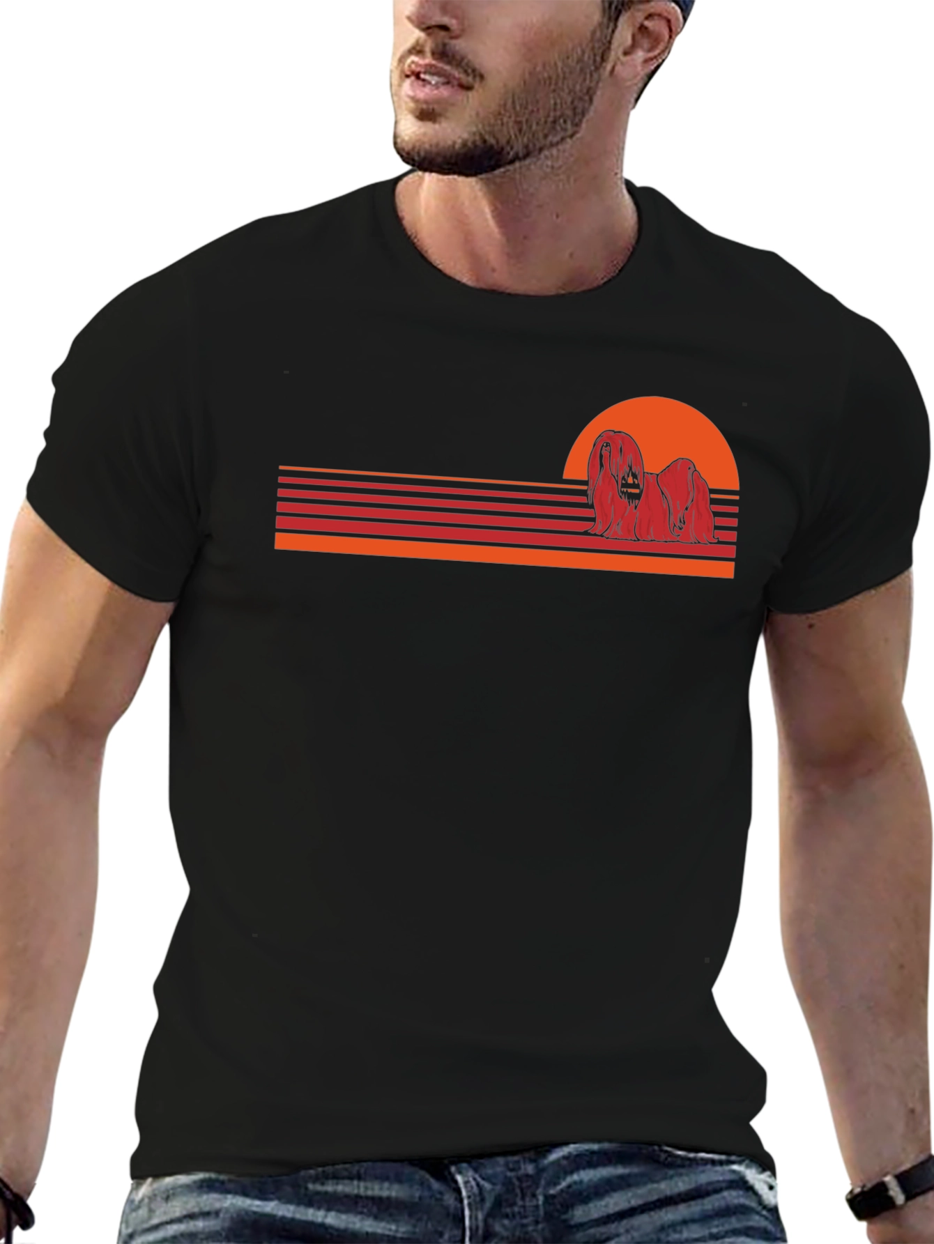 Black Retro Dog Sunset T-Shirt view 6