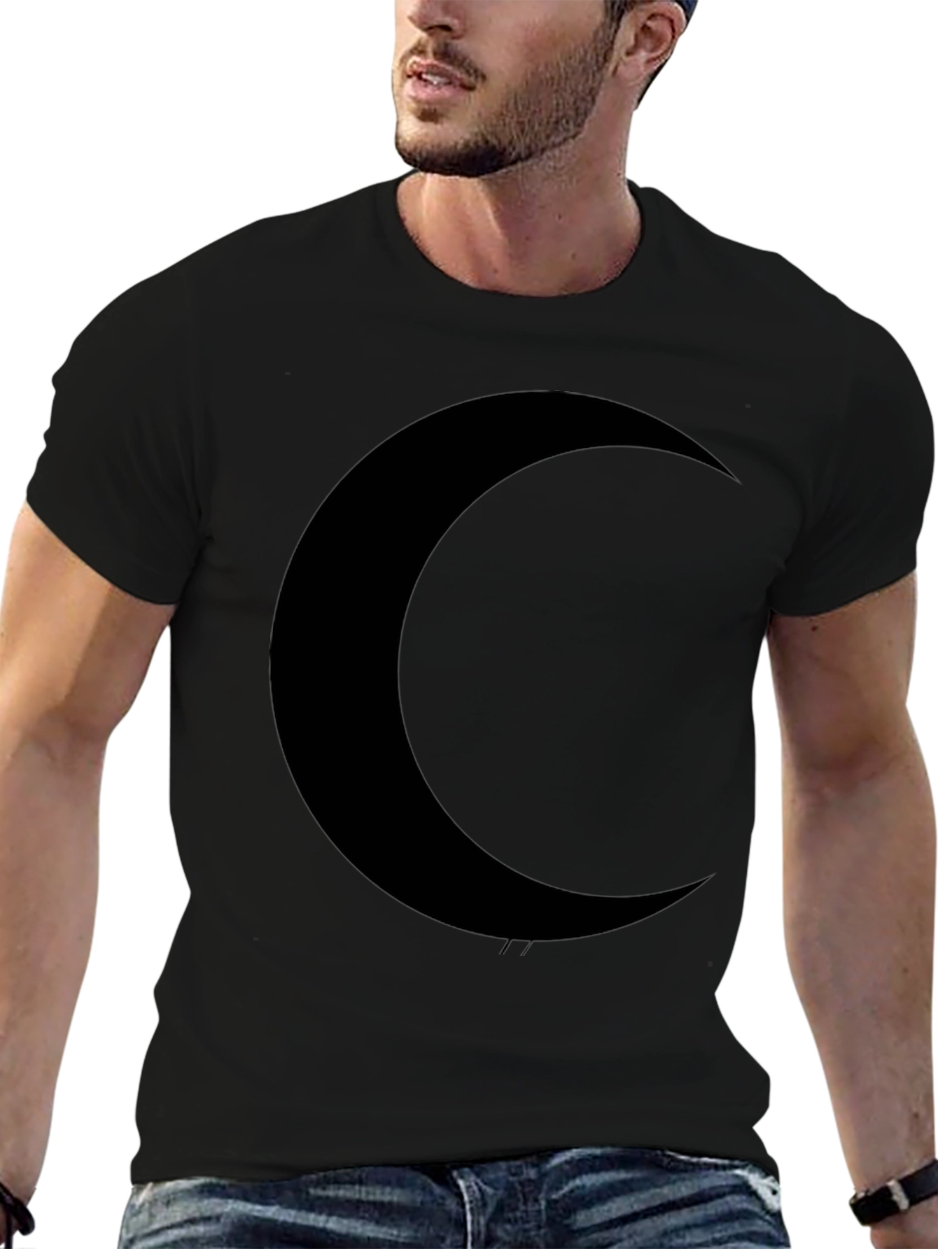 Black Black Crescent Moon Graphic T-Shirt - Modern Style view 6