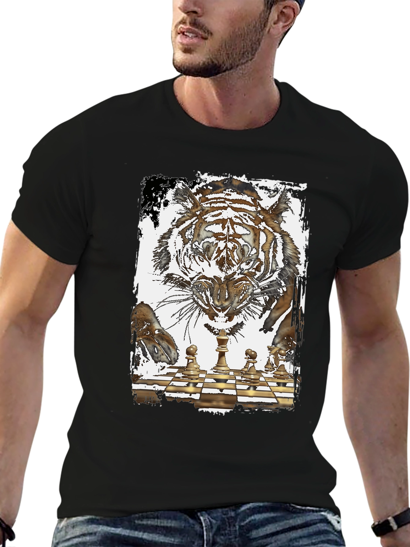 Black Tiger Chess Graphic T-Shirt view 6