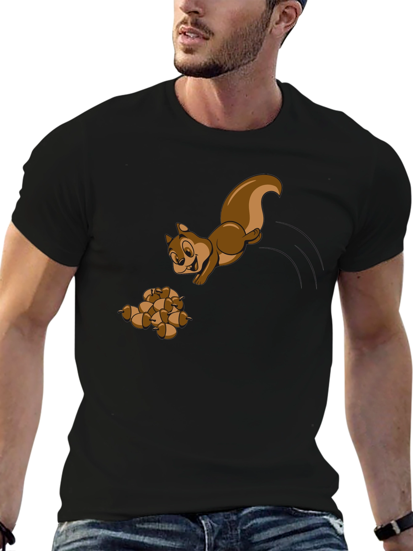 Black Squirrel and Acorns Graphic Tee - Black view 6