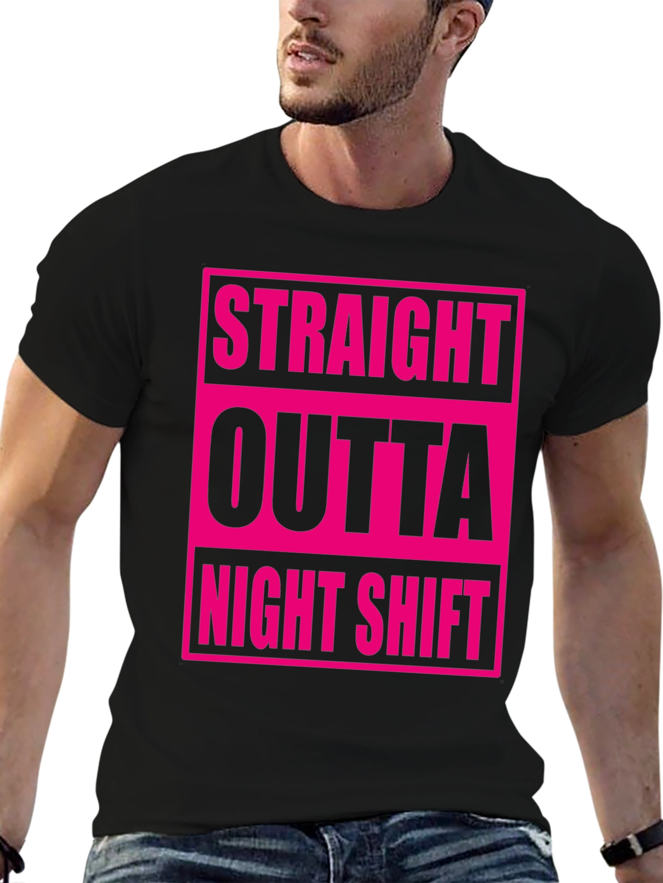 Black Straight Outta Night Shift Graphic Tee view 6