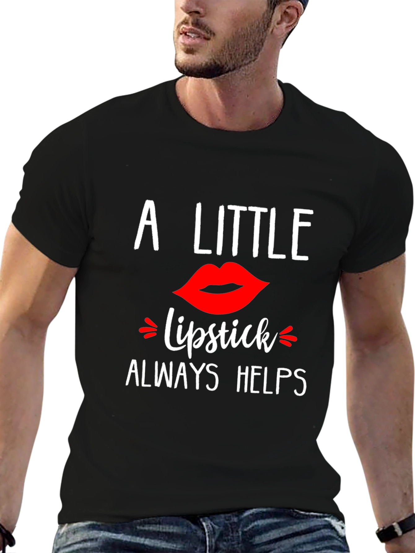 Black A Little Lipstick Always Helps T-Shirt view 6