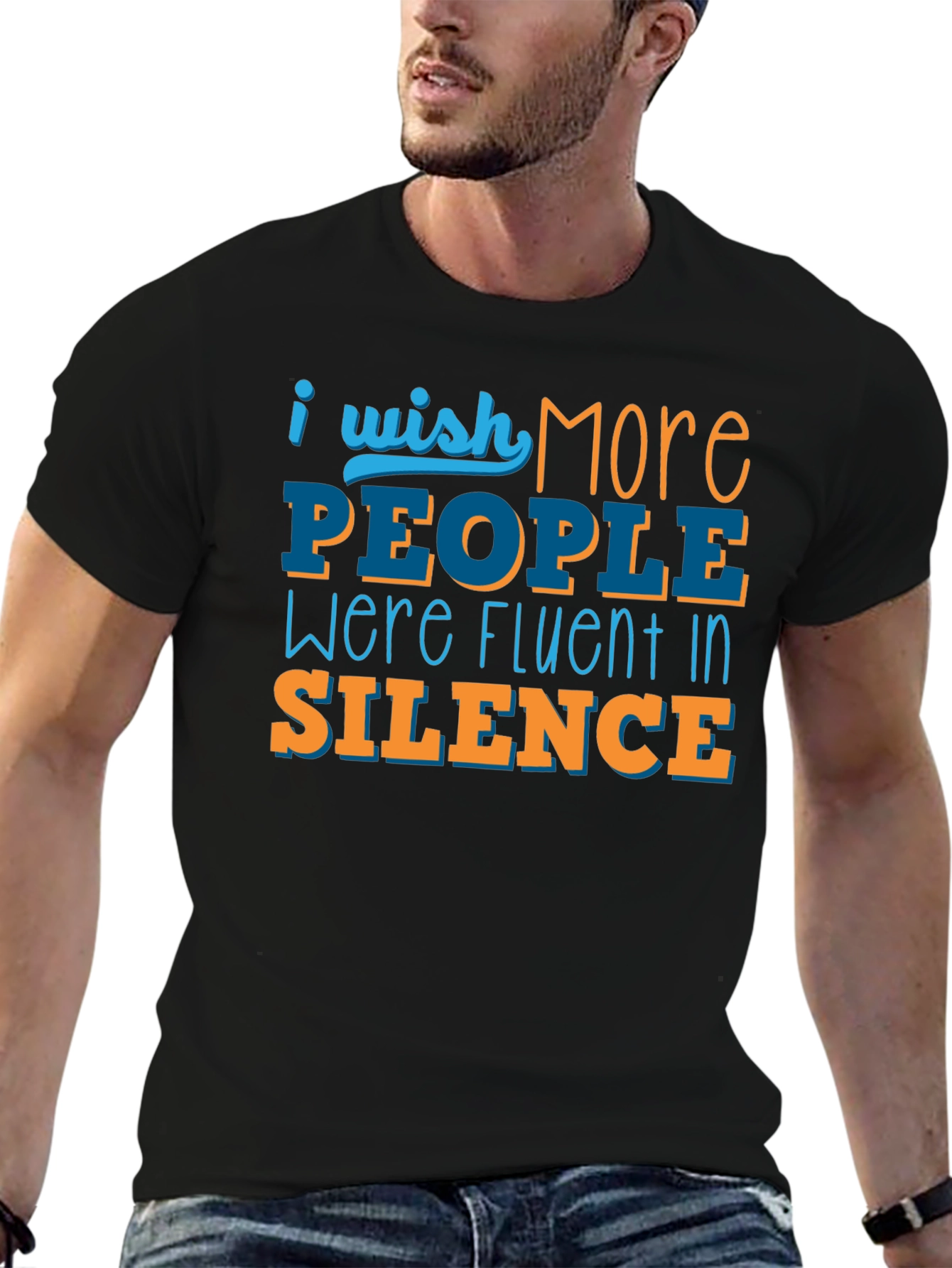 Black I Wish More People Were Fluent in Silence T-Shirt view 6