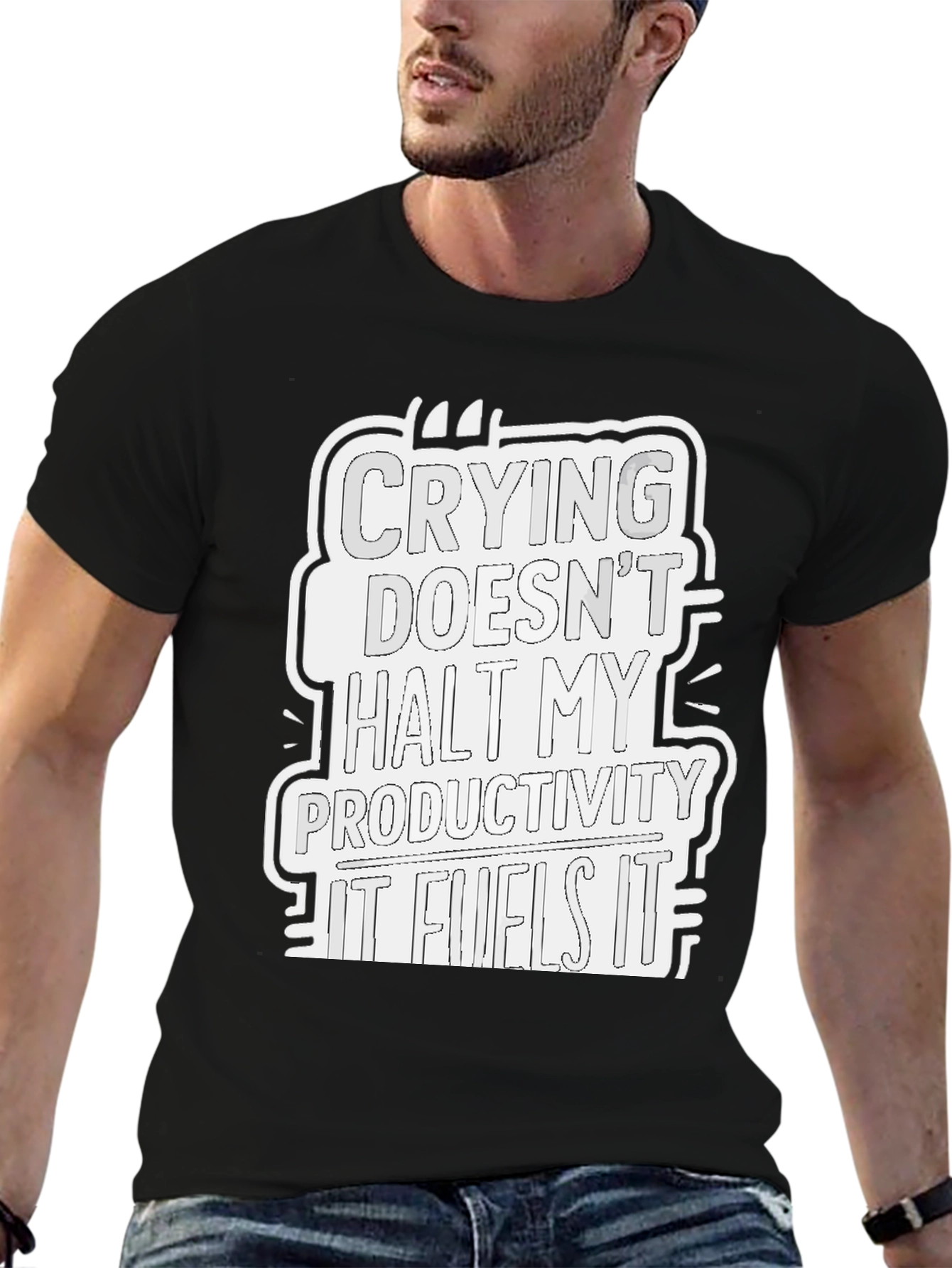 Black Crying Fuels Productivity Graphic Tee - Black view 6