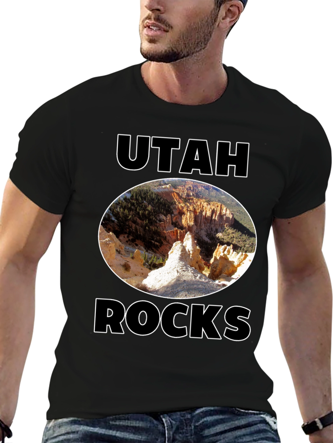 Black Utah Rocks T-Shirt - Black Cotton Graphic Tee view 6
