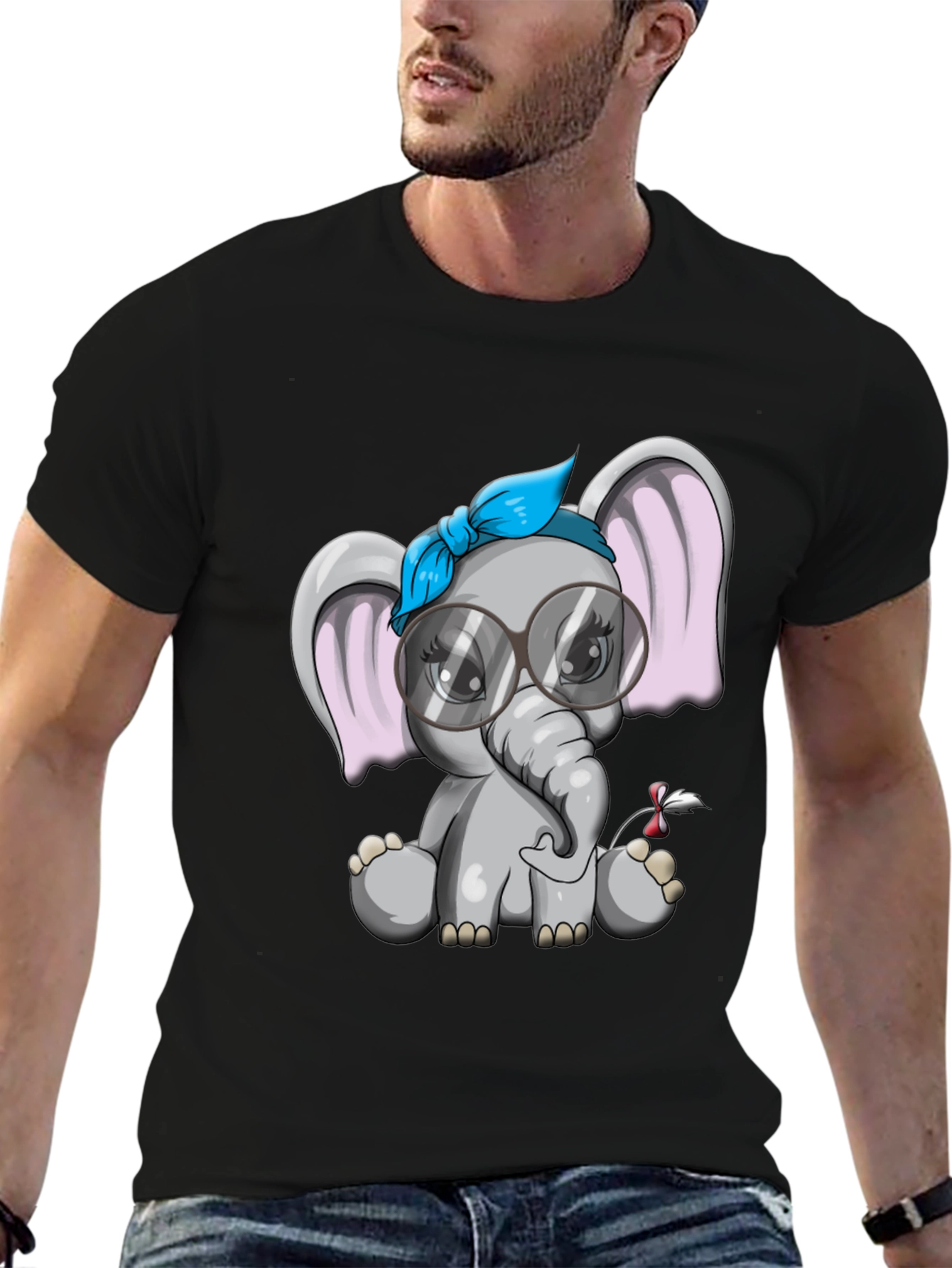Black Cute Elephant Graphic Tee - Black view 6
