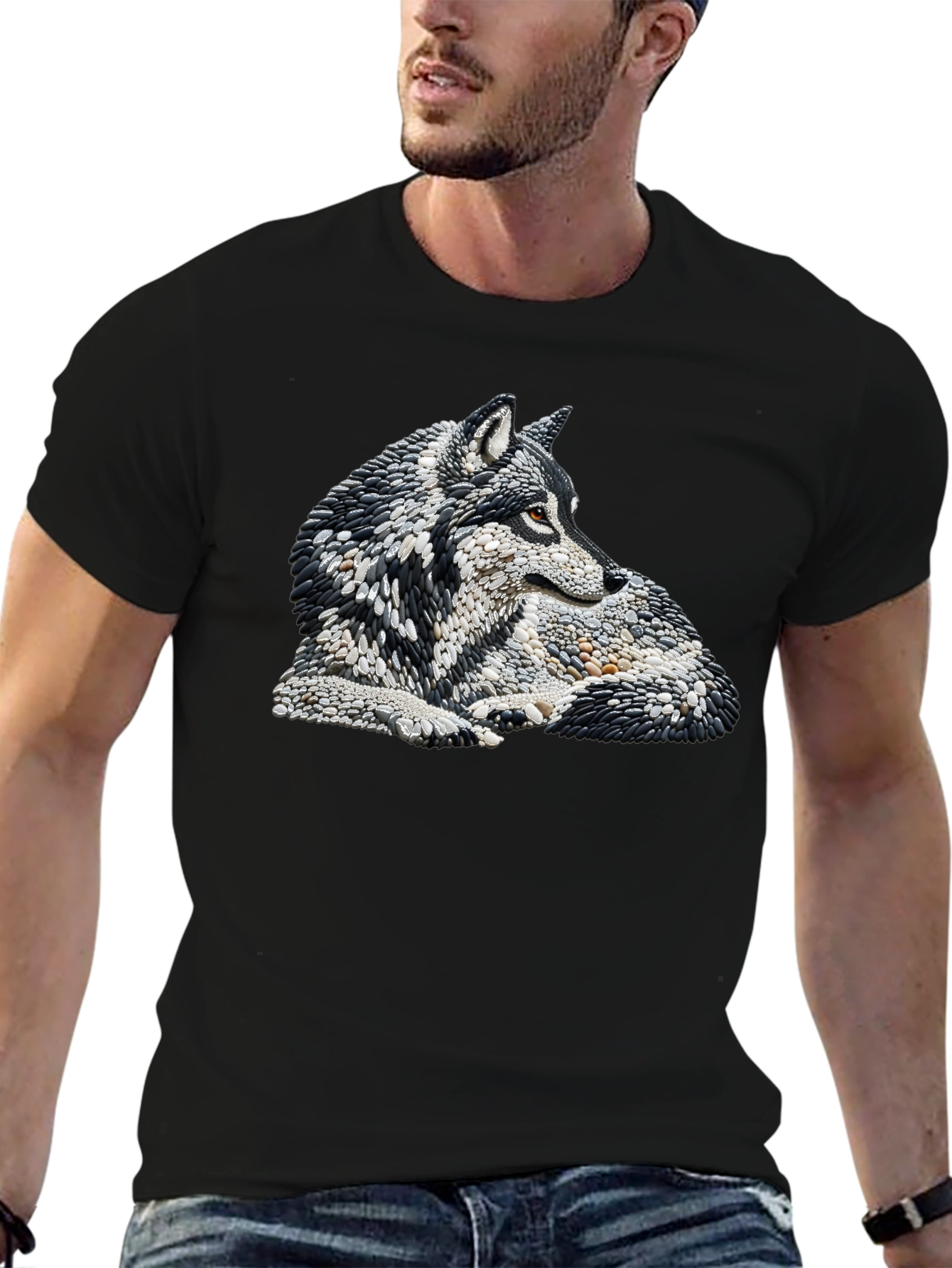 Wolf Stone Art Black T-Shirt - 6