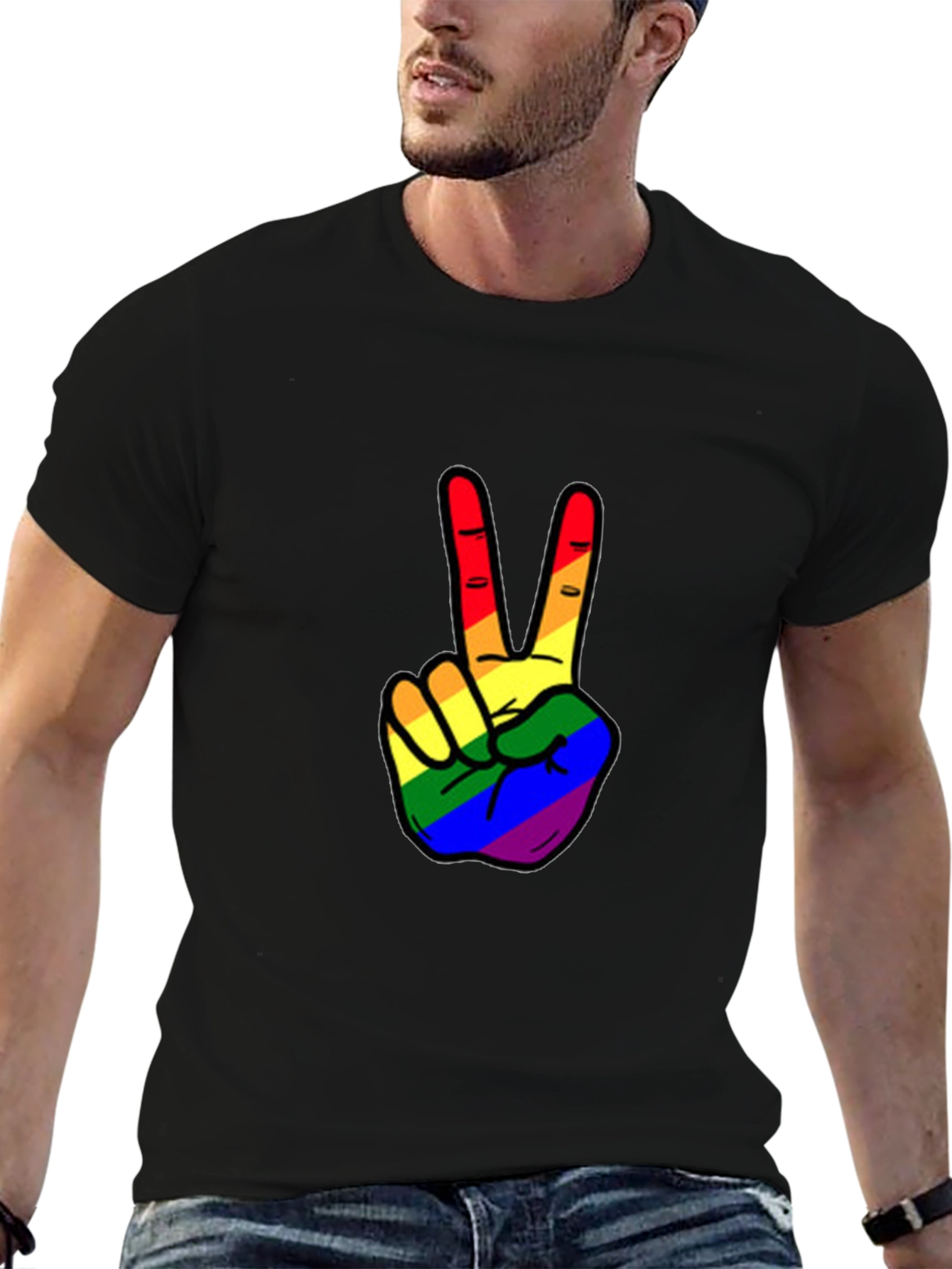 Black Rainbow Peace Sign Graphic Tee view 6