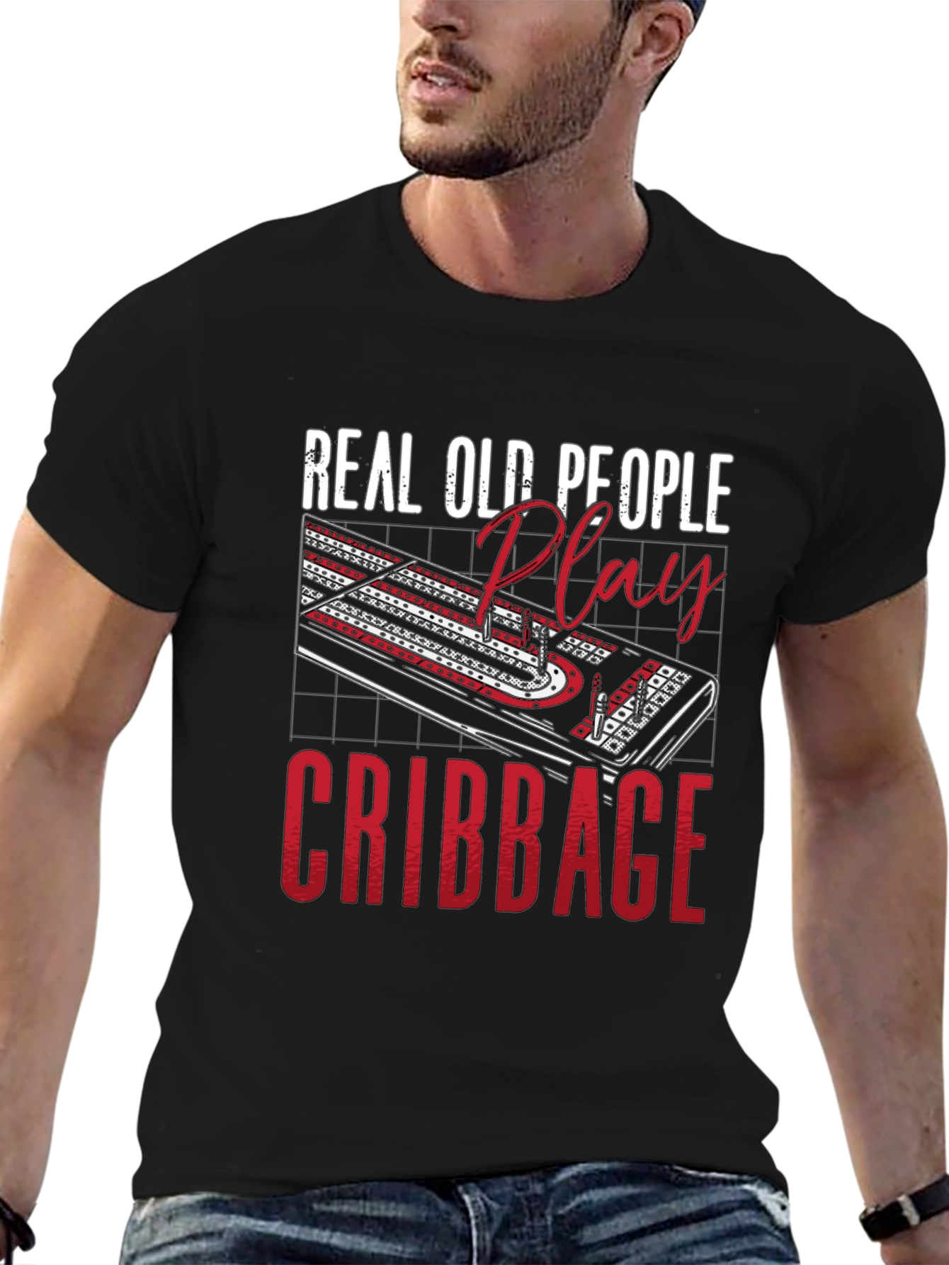 Black Real Old People Play Cribbage T-Shirt view 6