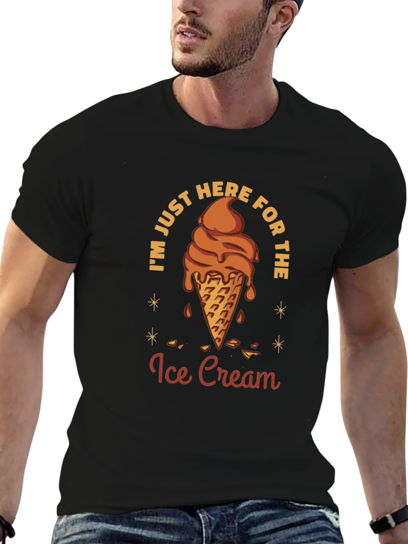 Black Ice Cream Lover Graphic Tee - "Just Here For The Ice Cream" view 6