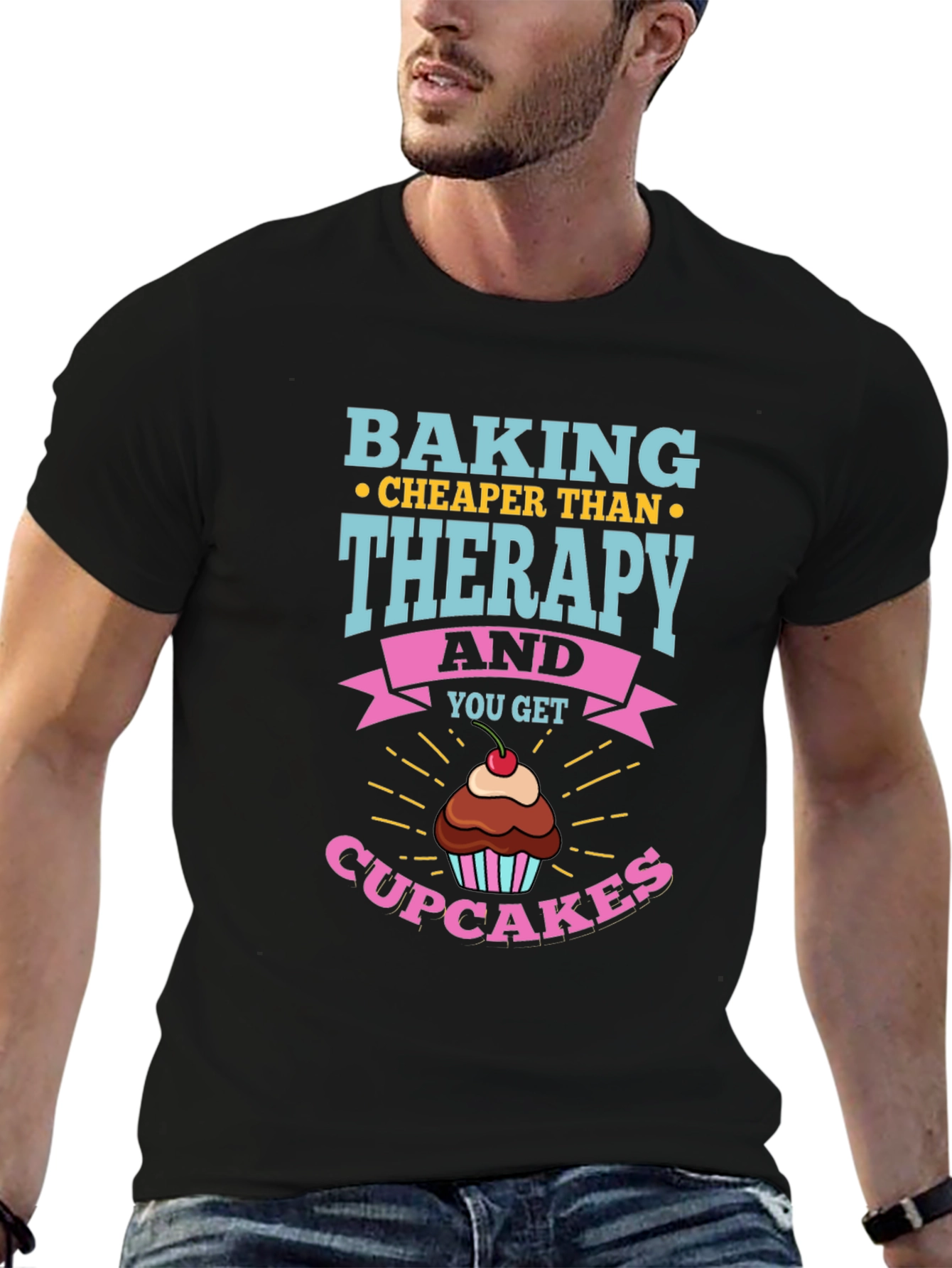 Black Baking Cheaper Than Therapy T-Shirt view 6