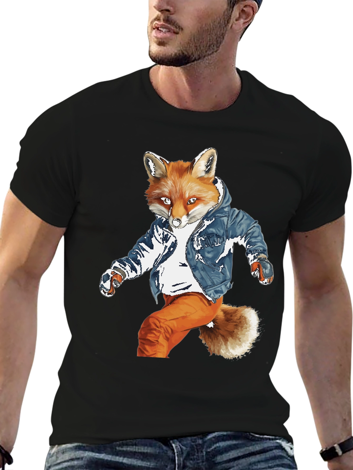 Black Cool Fox Graphic Tee - Urban Style view 6