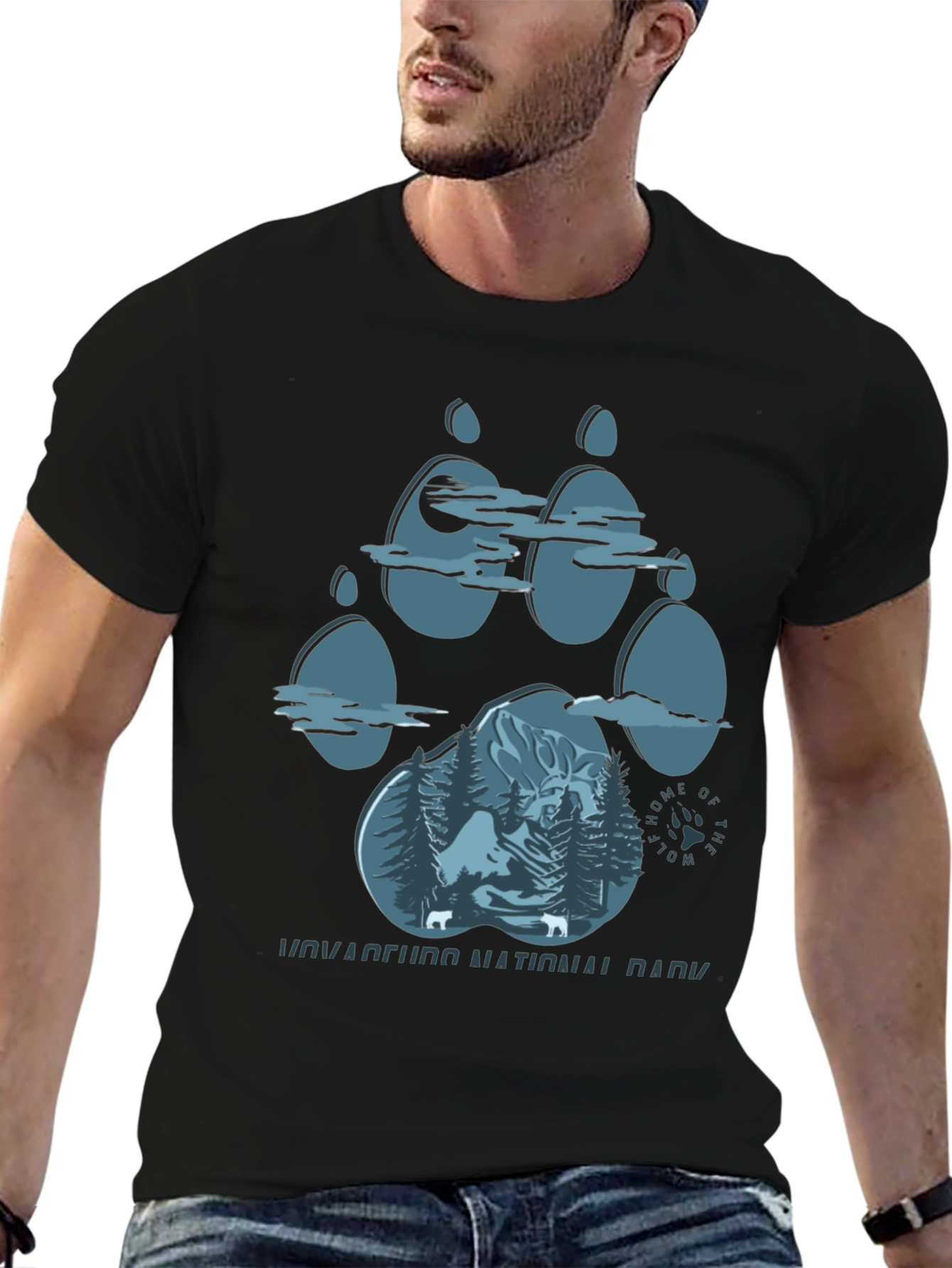 Black Wolf Paw Print National Park T-Shirt view 6