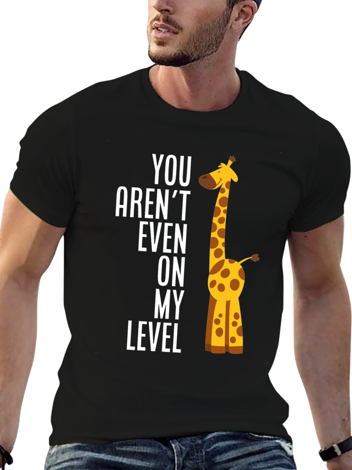 Black Funny Giraffe T-Shirt - "You Aren't Even on My Level" view 6