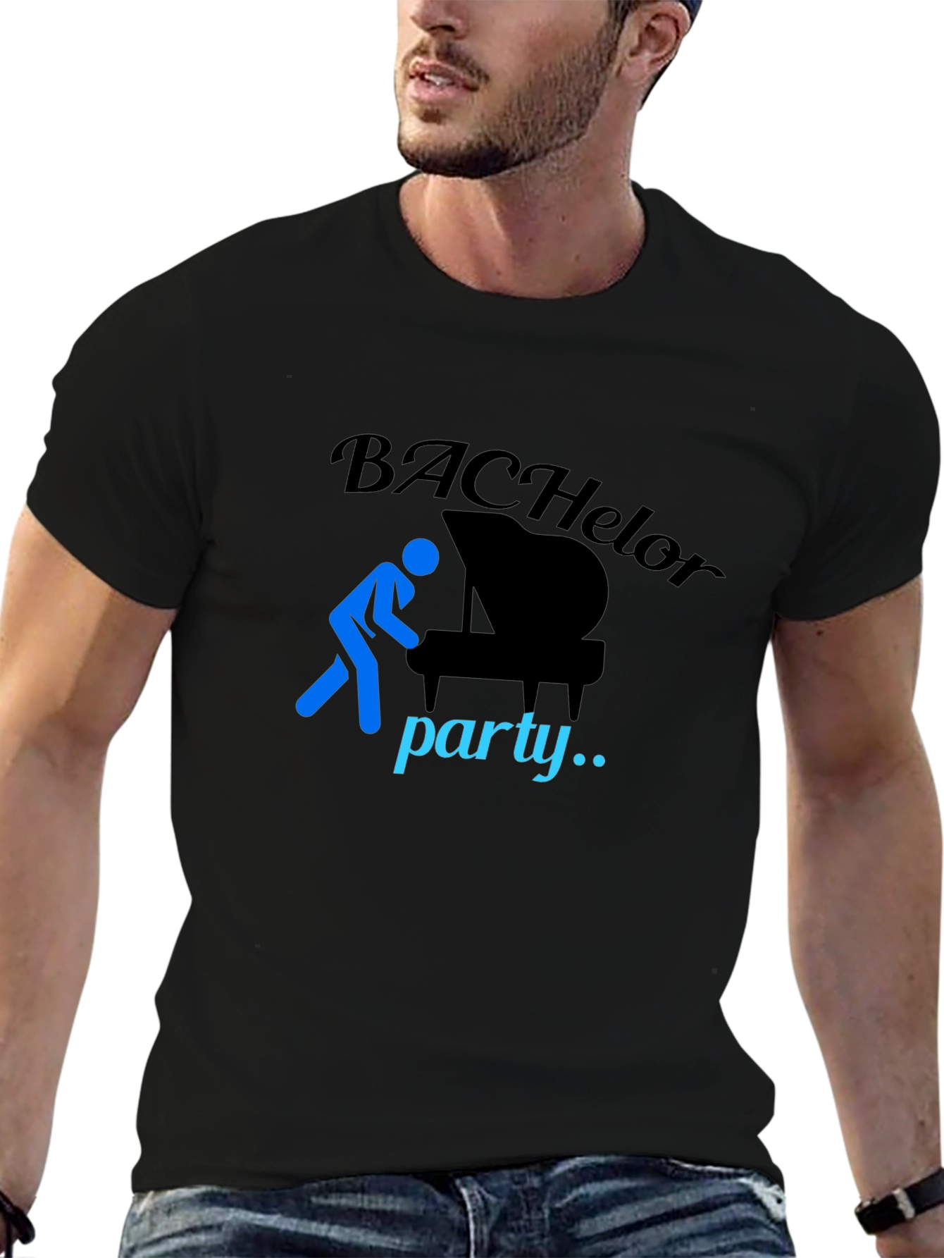 Black Bachelor Party Piano T-Shirt view 6