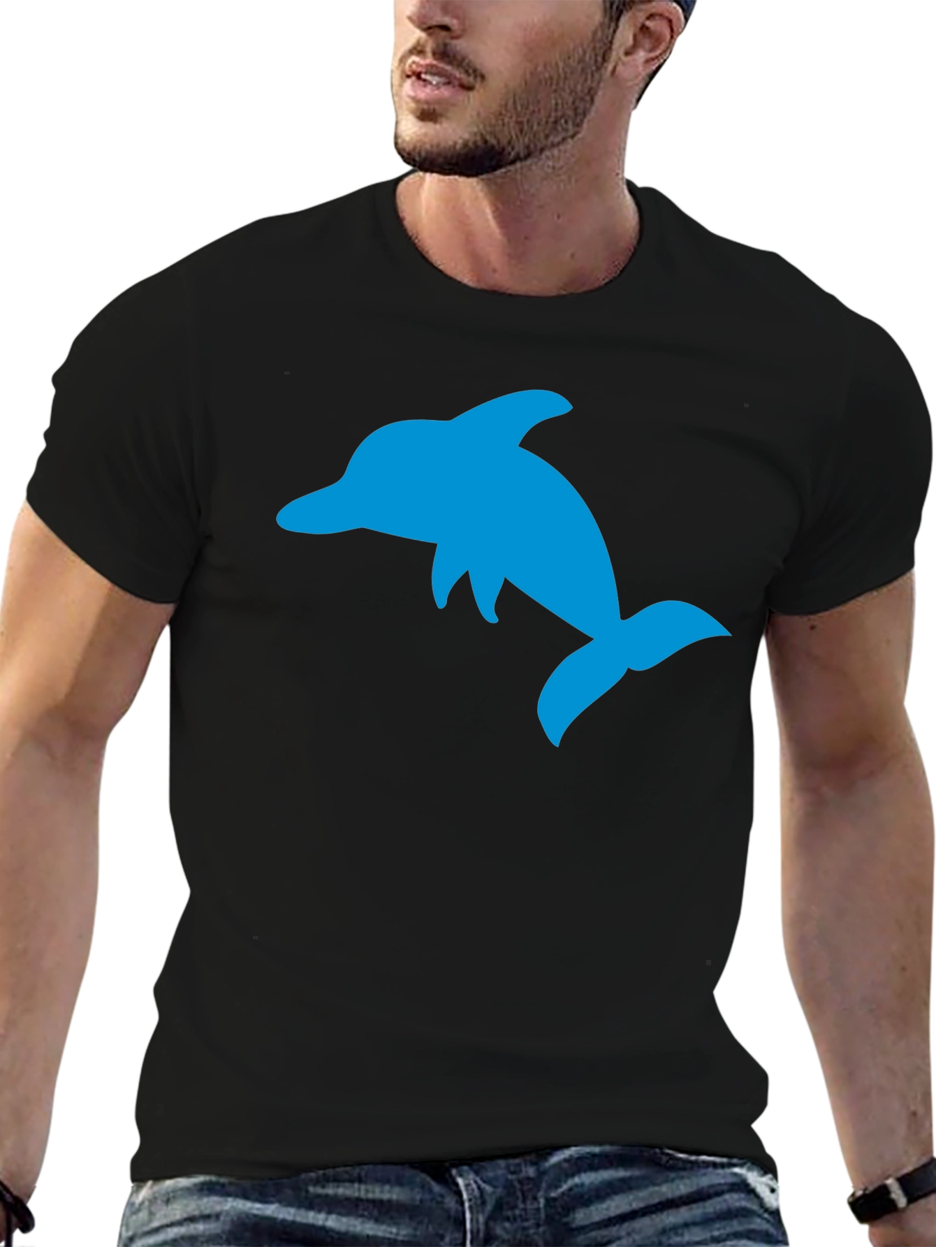 Black Black T-Shirt with Blue Dolphin Graphic view 6