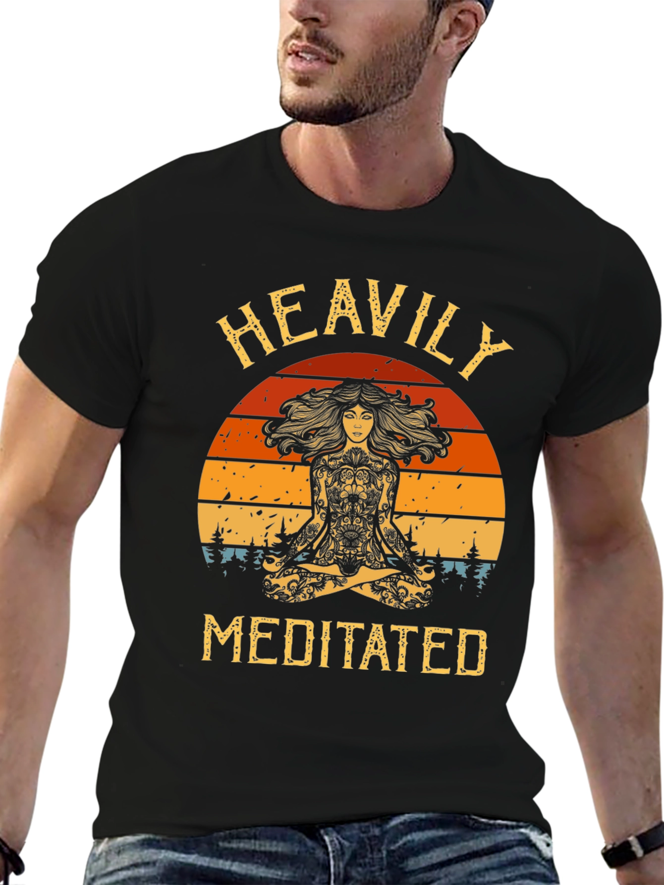 Black Heavily Meditated Graphic Tee - Yoga Meditation Shirt view 6