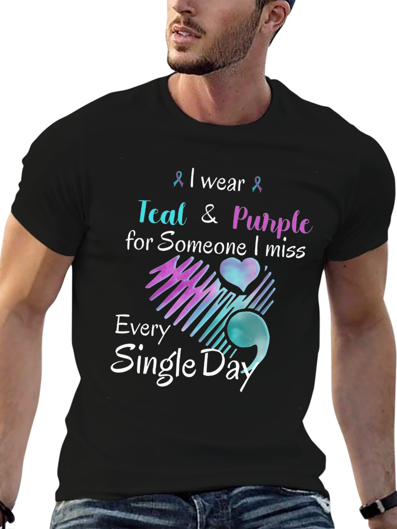 Black Teal & Purple Remembrance T-Shirt - Missed Loved One view 6