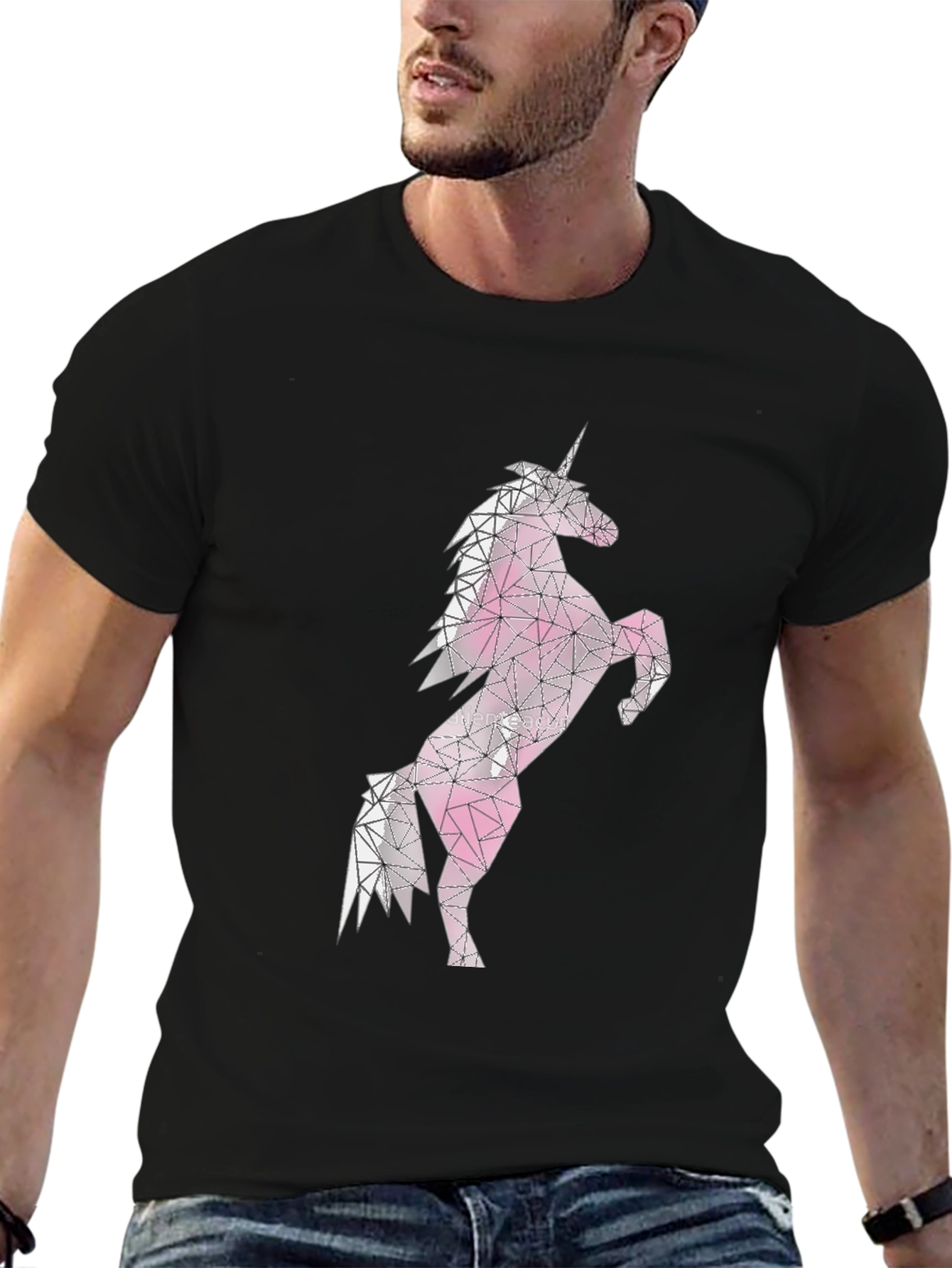 Black Geometric Unicorn Graphic Tee view 6