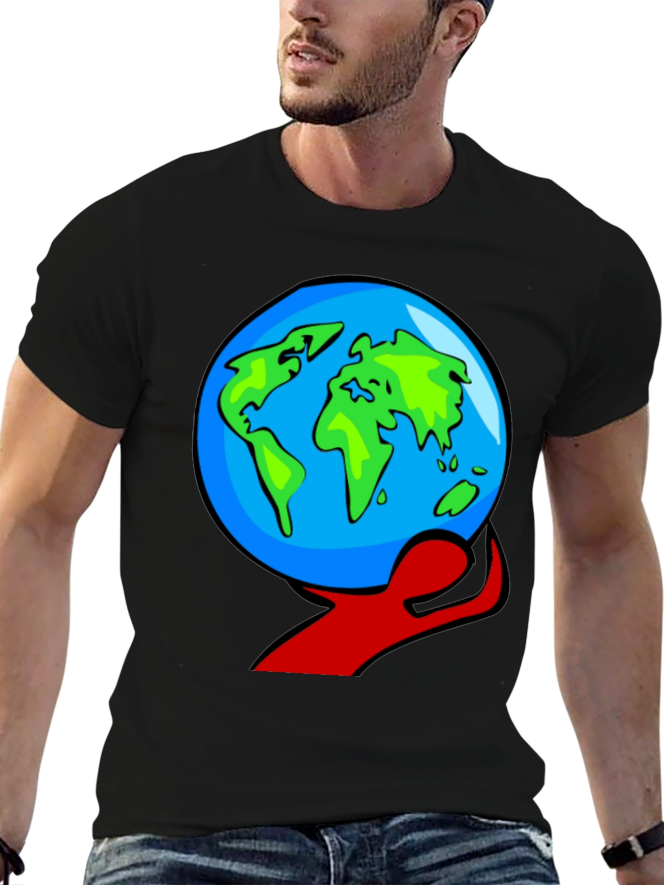 Black World in Hand Graphic Tee - Black Cotton T-Shirt view 6