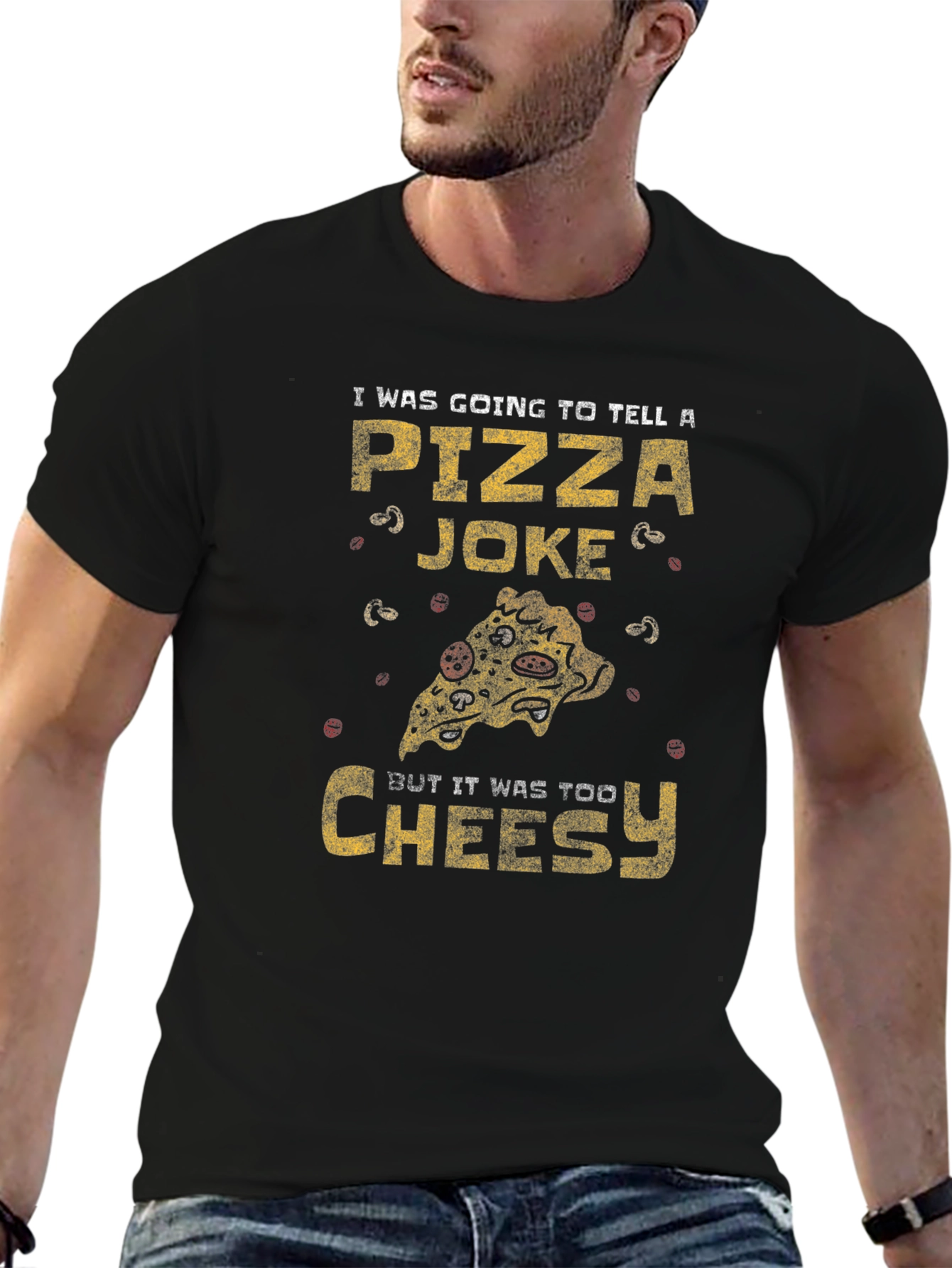 Black Pizza Joke T-Shirt - Too Cheesy Funny Graphic Tee view 6