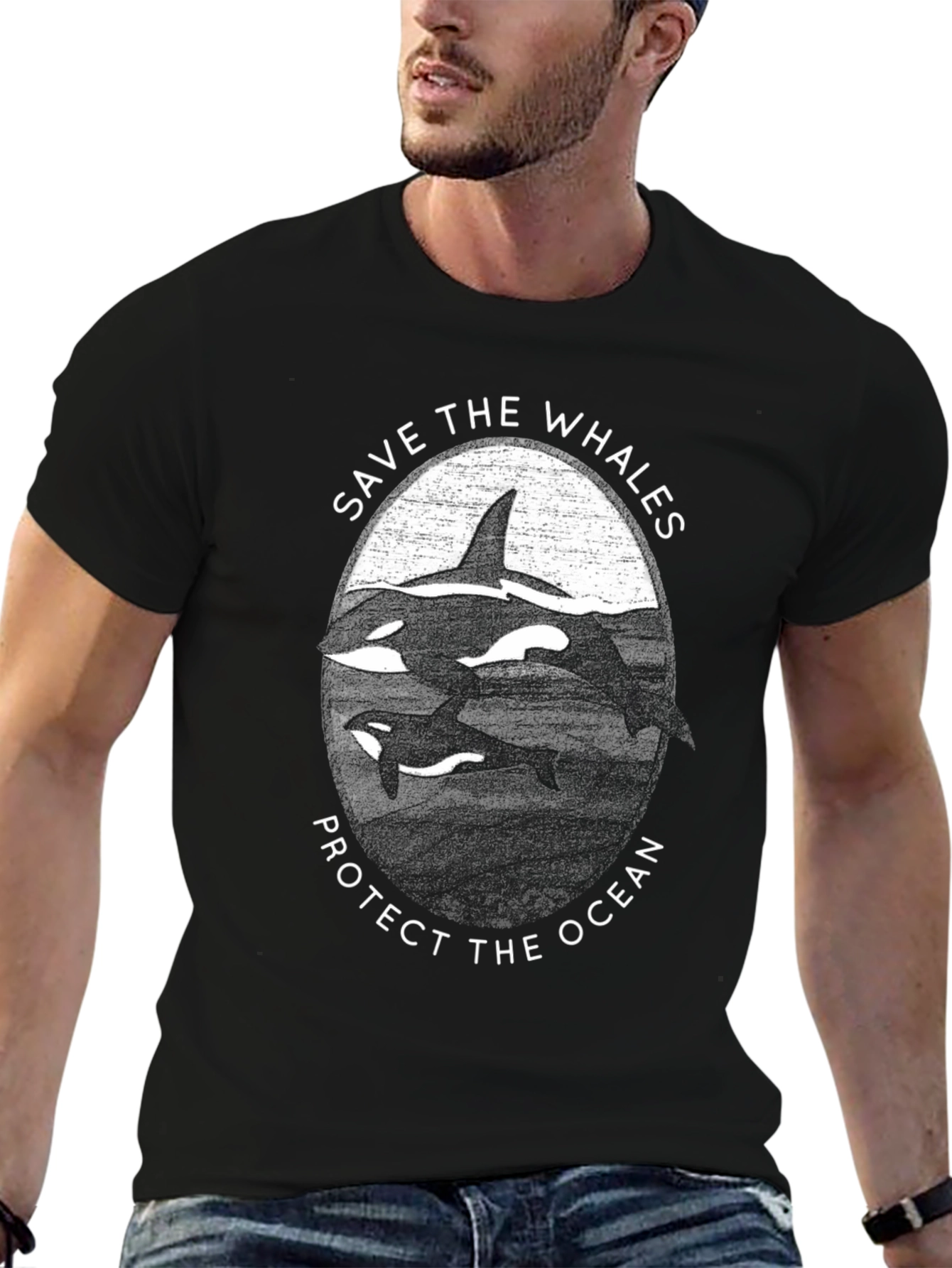 Black Save the Whales Graphic Tee - Ocean Conservation Shirt view 6