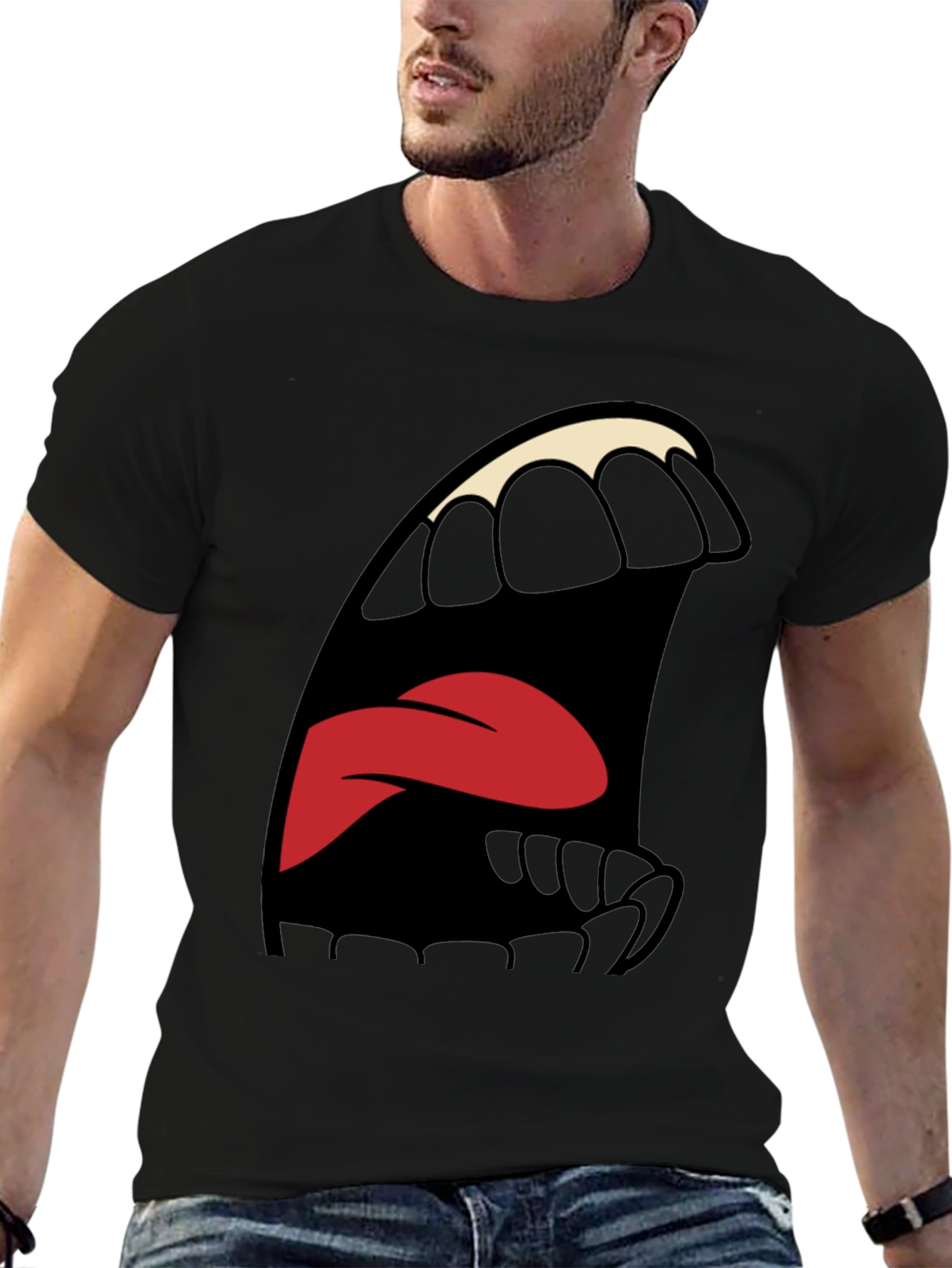 Black Cartoon Mouth Graphic Tee - Expressive Style view 6