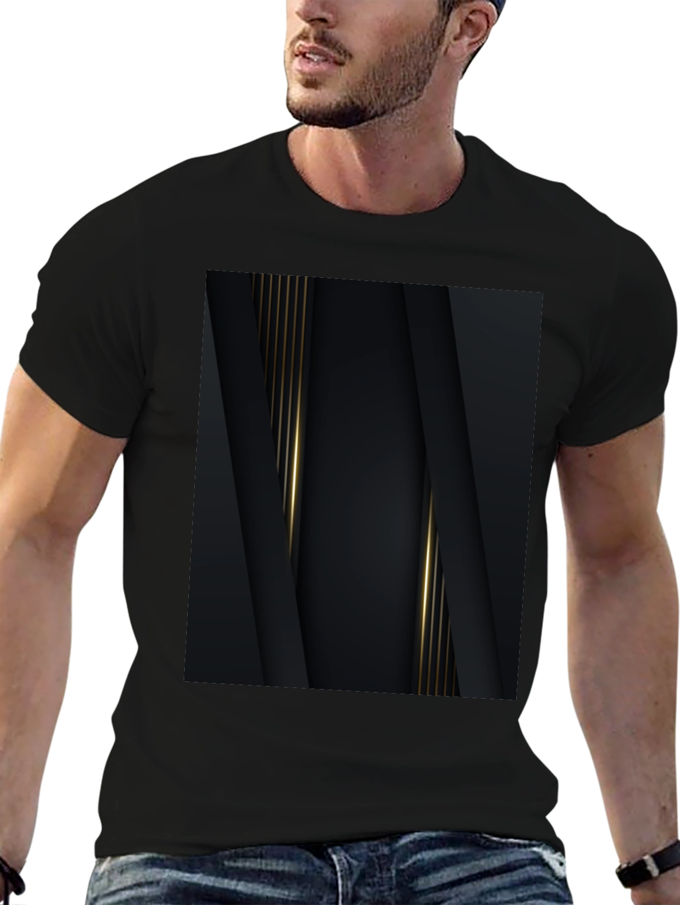 Black Elegant Black & Gold Abstract Design Tee view 6