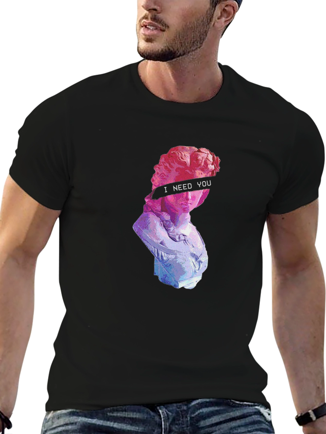 Black Vaporwave Statue Graphic T-Shirt view 6