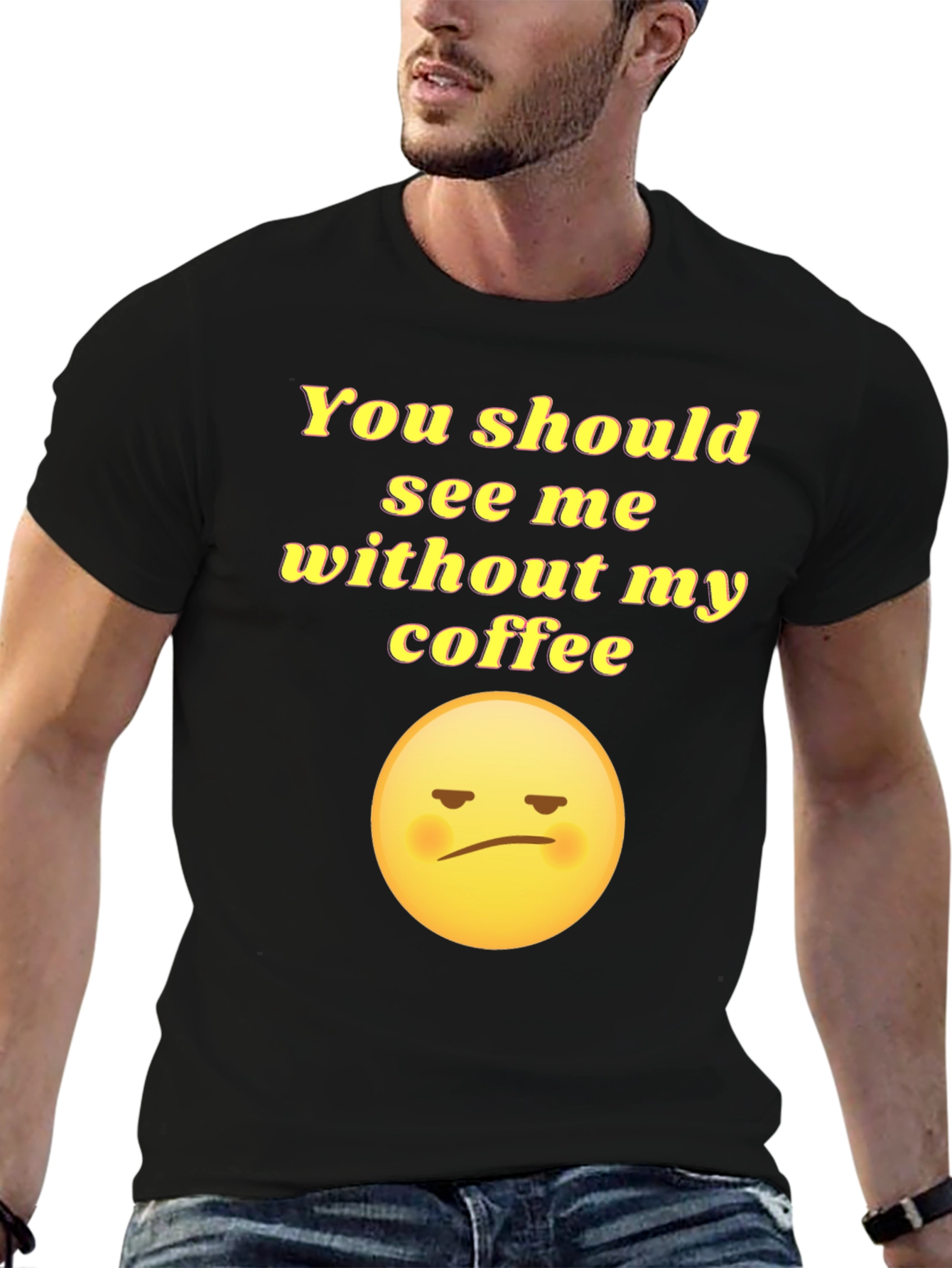 Black Funny "No Coffee" Graphic T-Shirt view 6