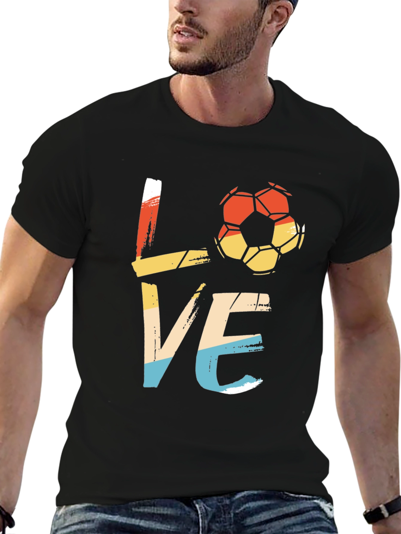 Black Retro Soccer LOVE Graphic Tee view 6
