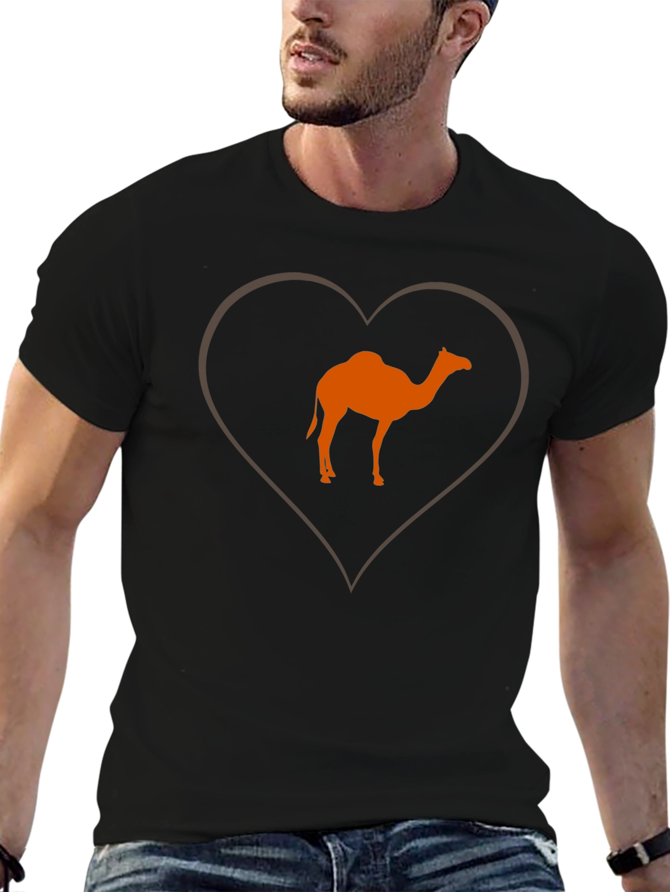 Black Camel Love Heart T-Shirt - Black Cotton Tee view 6