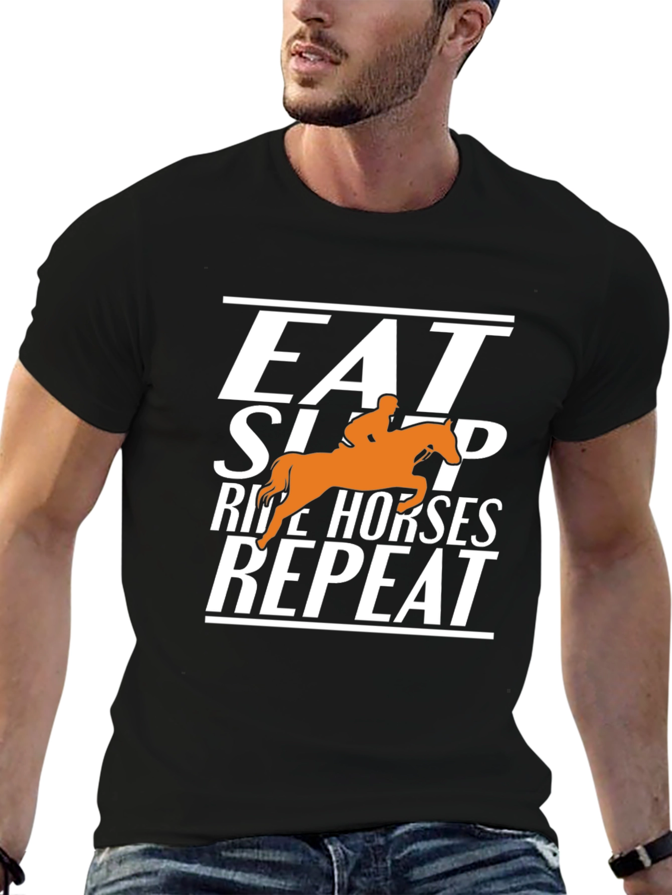 Black Eat Sleep Ride Horses Repeat Graphic Tee view 6