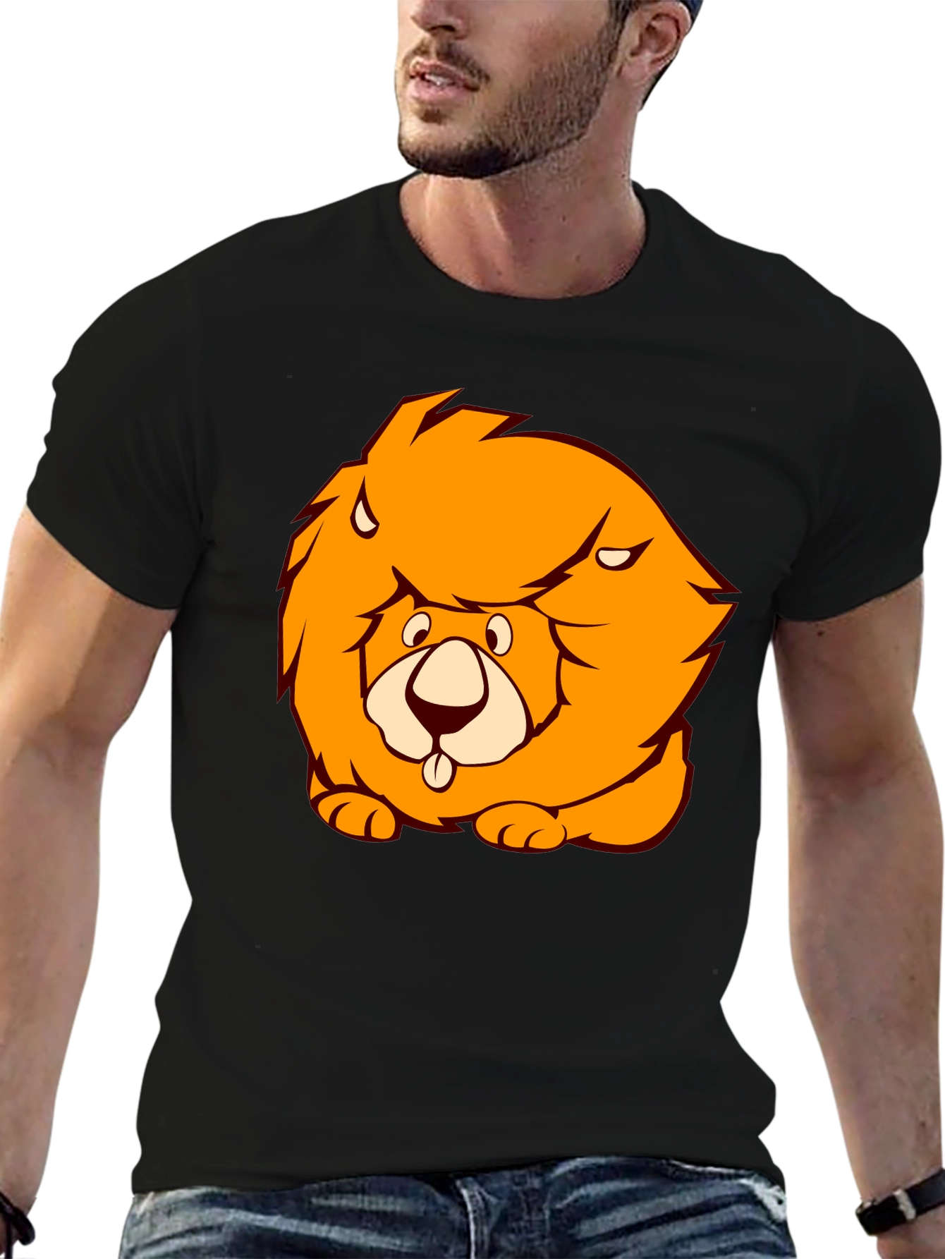 Black Lion Cartoon Graphic Black T-Shirt view 6