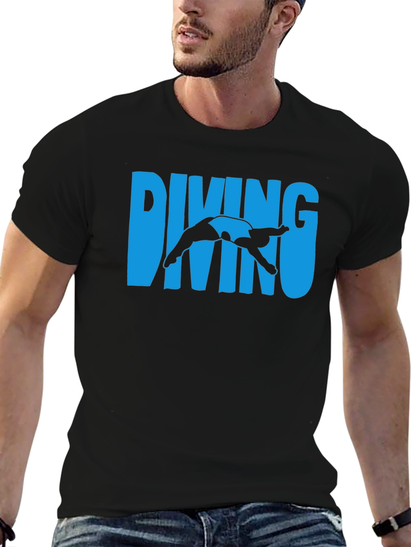 Black Diving T-Shirt - Cool Diver Silhouette Tee view 6