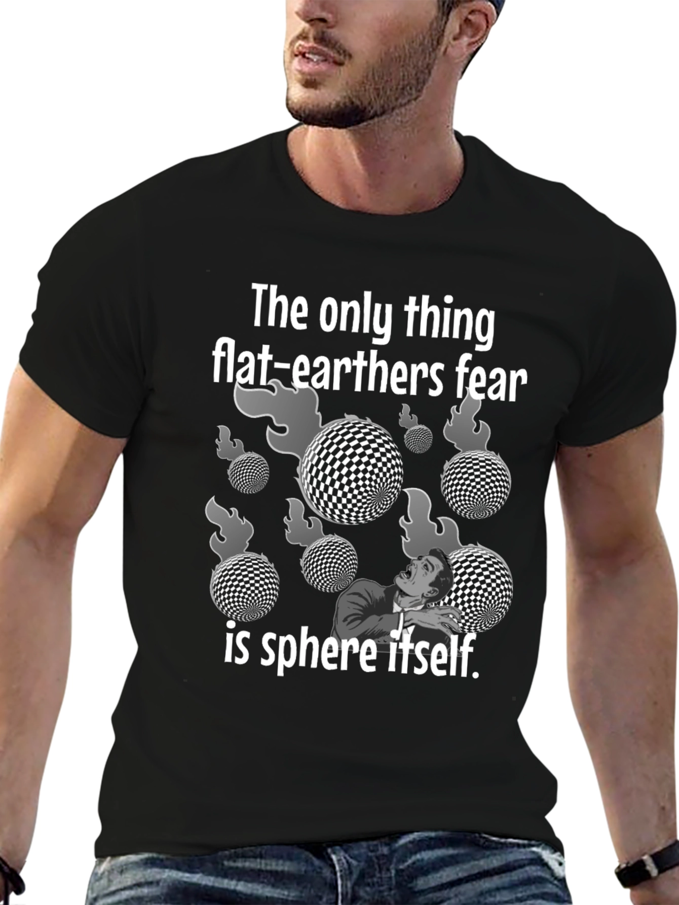 Black Flat Earther Fear Sphere Graphic Tee view 6