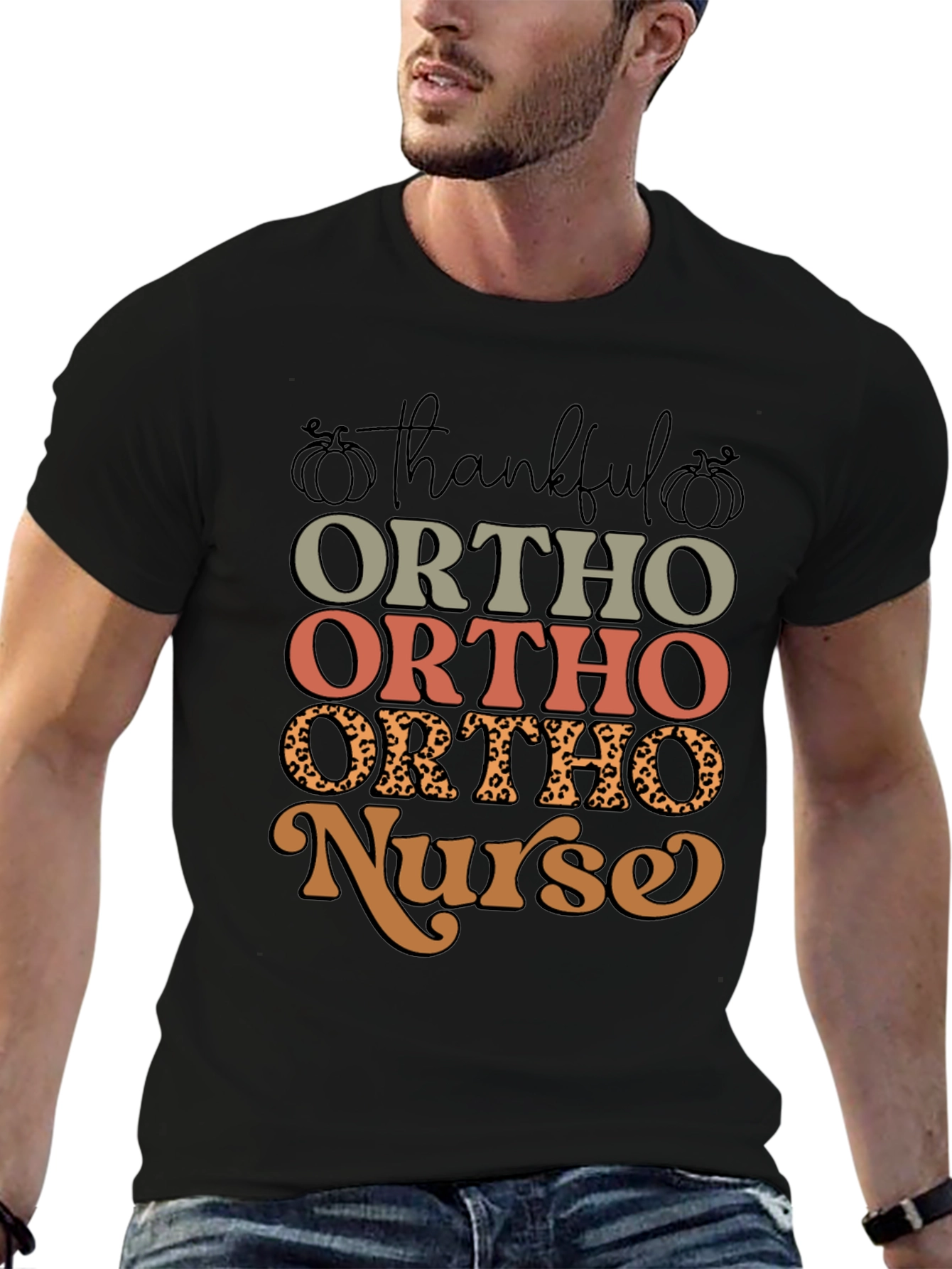 Black Thankful Ortho Nurse T-Shirt view 6